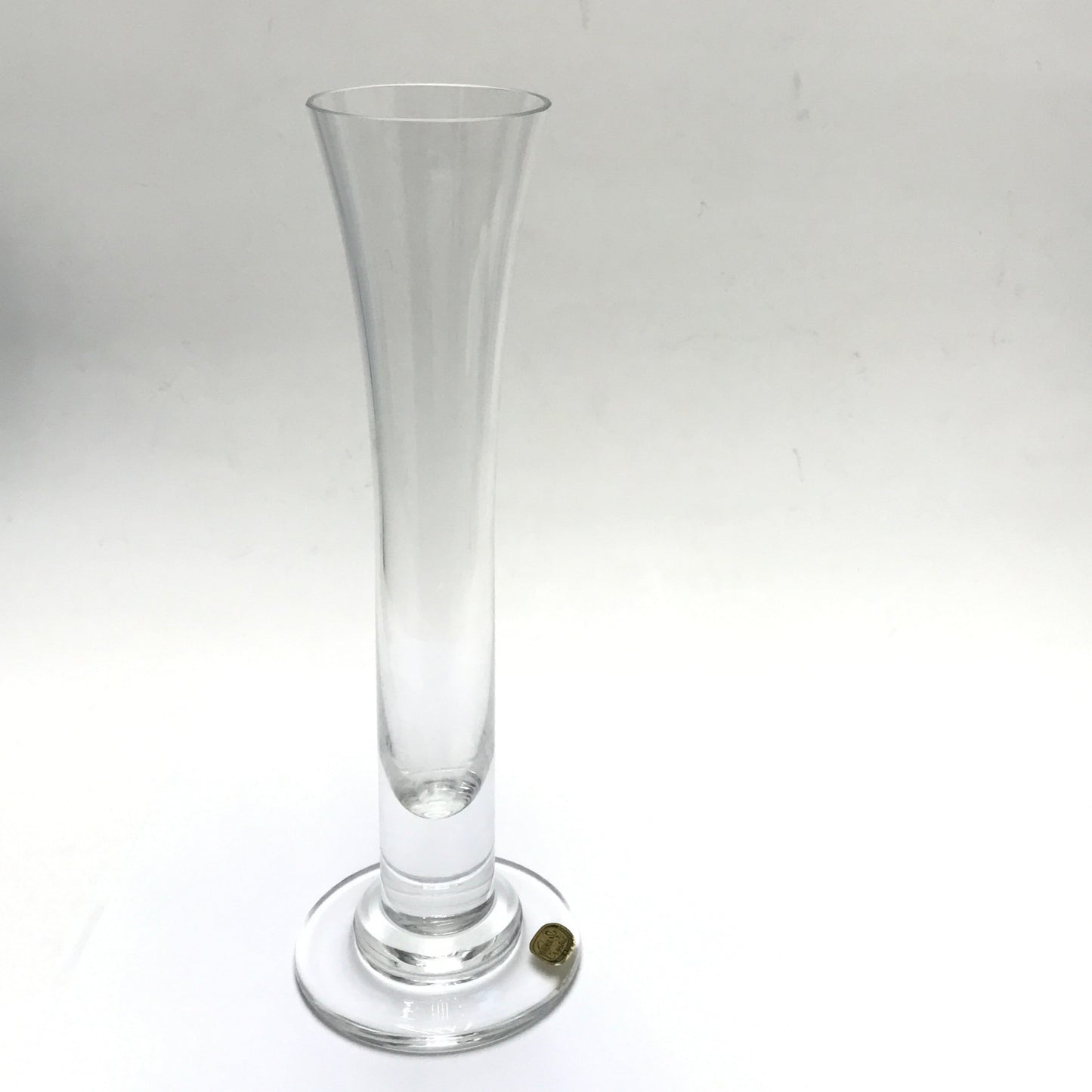 Bohemian Glass Fluted Bud Vase, Clear Czech Crystal Pedestal Vase, Art Glass