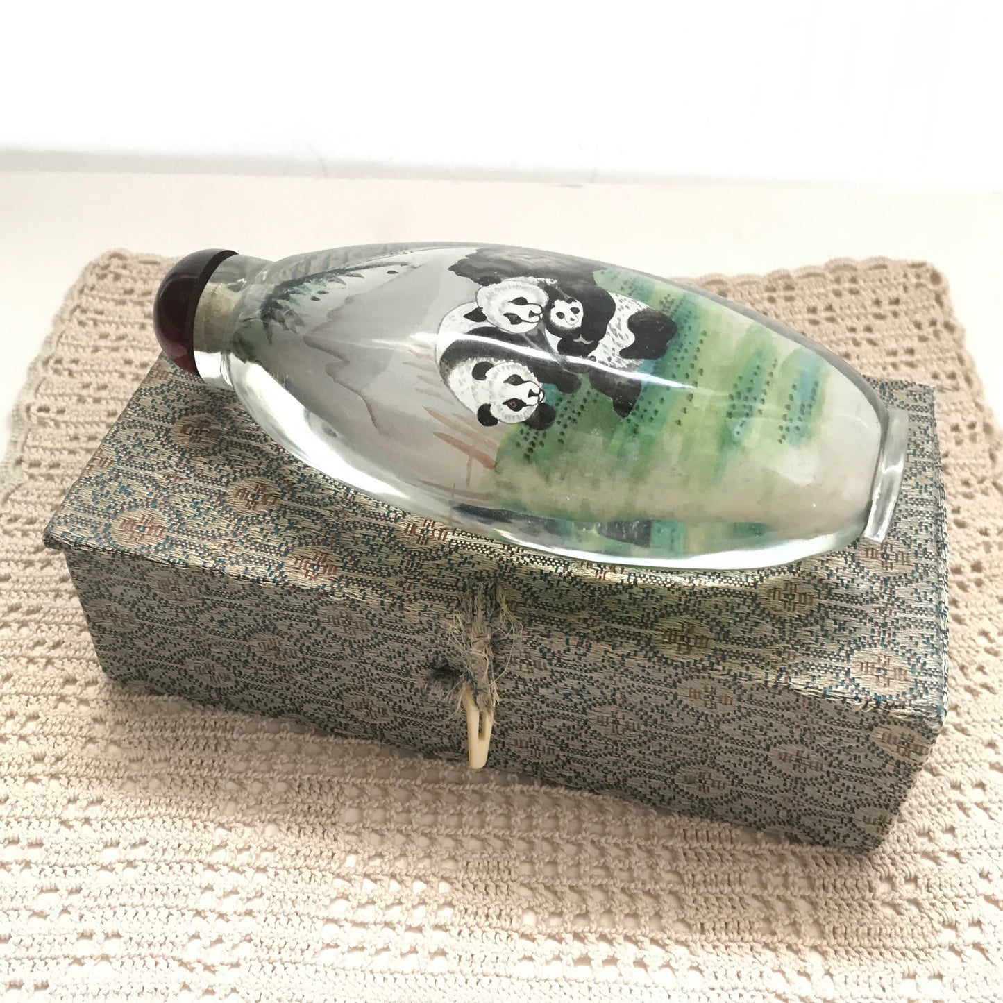 Chinese Reverse Pianted Snuff Bottle featuring Pandas