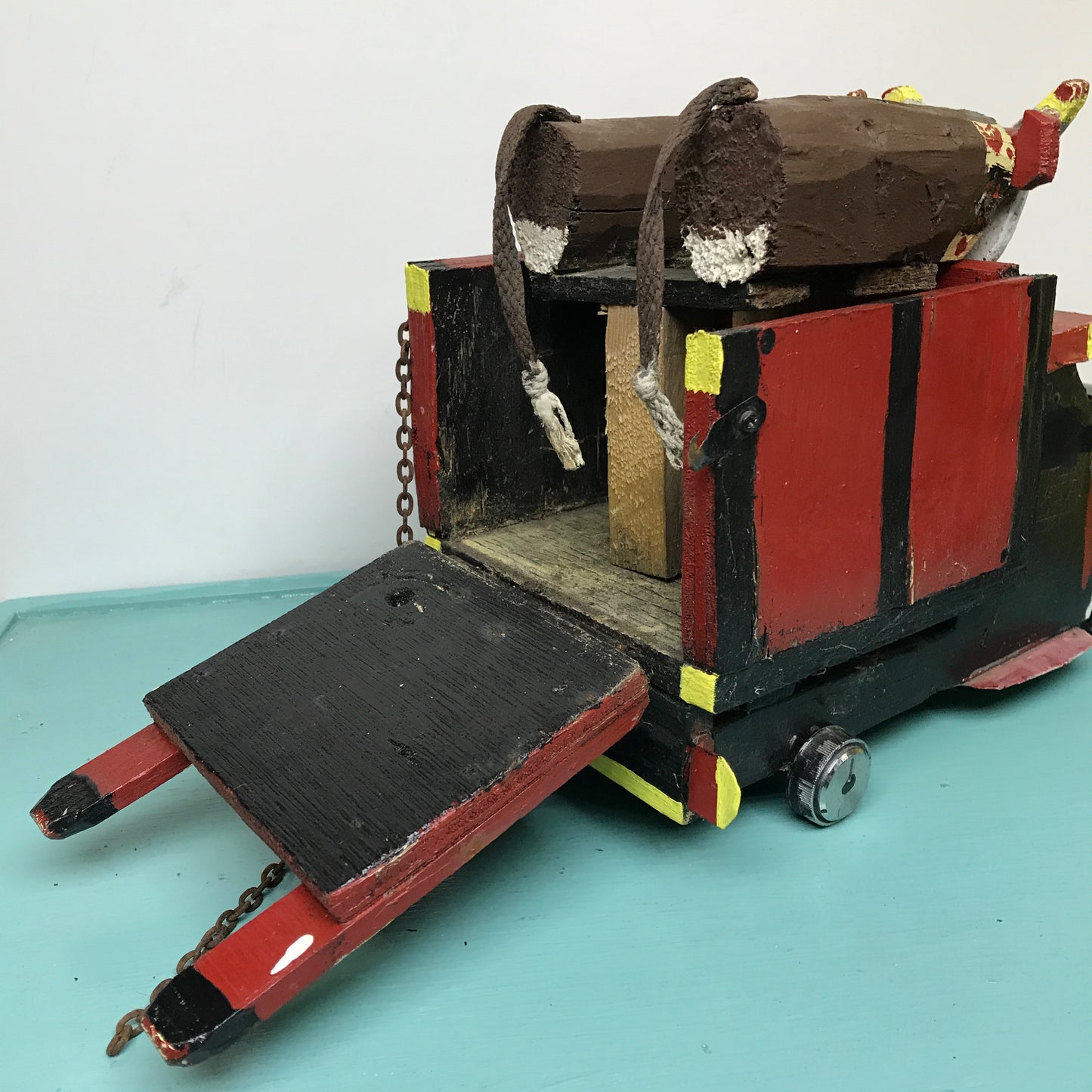 Folk Art Wood Truck with Oxen. Folk Art Decor, Rustic Decor