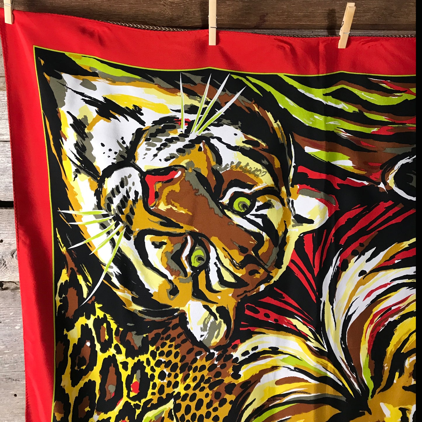 BOB MACKIE Wild Cat Silk Scarf, Large Scarf with Heads of Lion, Tiger, Leopard, & Cheetah (SOLD)