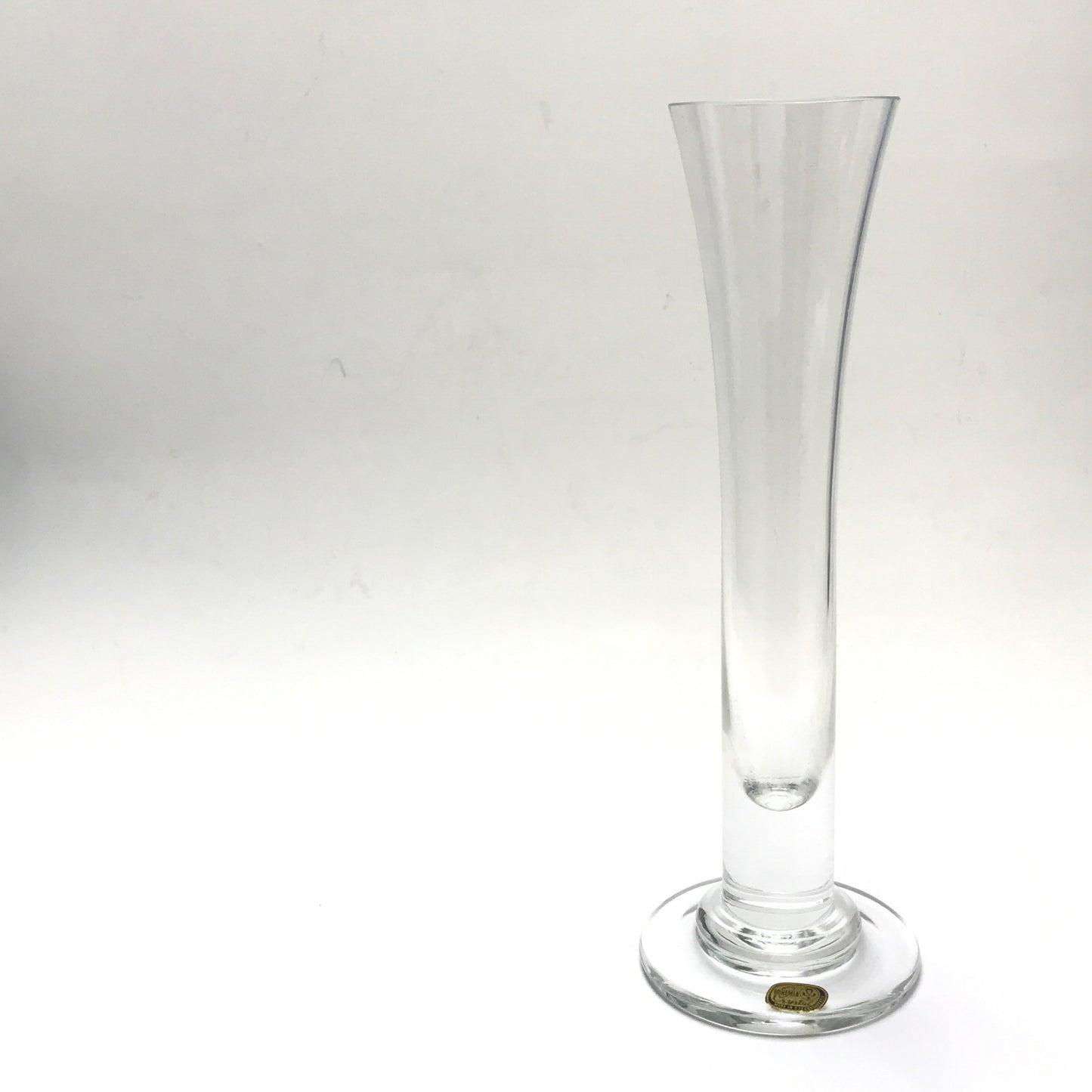 Bohemian Glass Fluted Bud Vase, Clear Czech Crystal Pedestal Vase, Art Glass