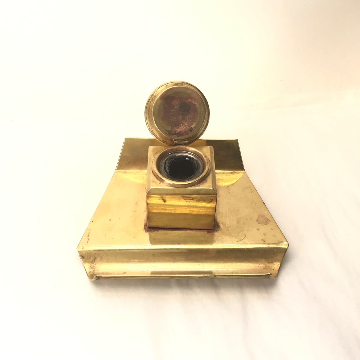 Vintage Brass Plated Copper Inkwell with Glass Liner, Military Style Fountain Pen Inkwell, SIGNIFICANT WEAR and DISTRESS