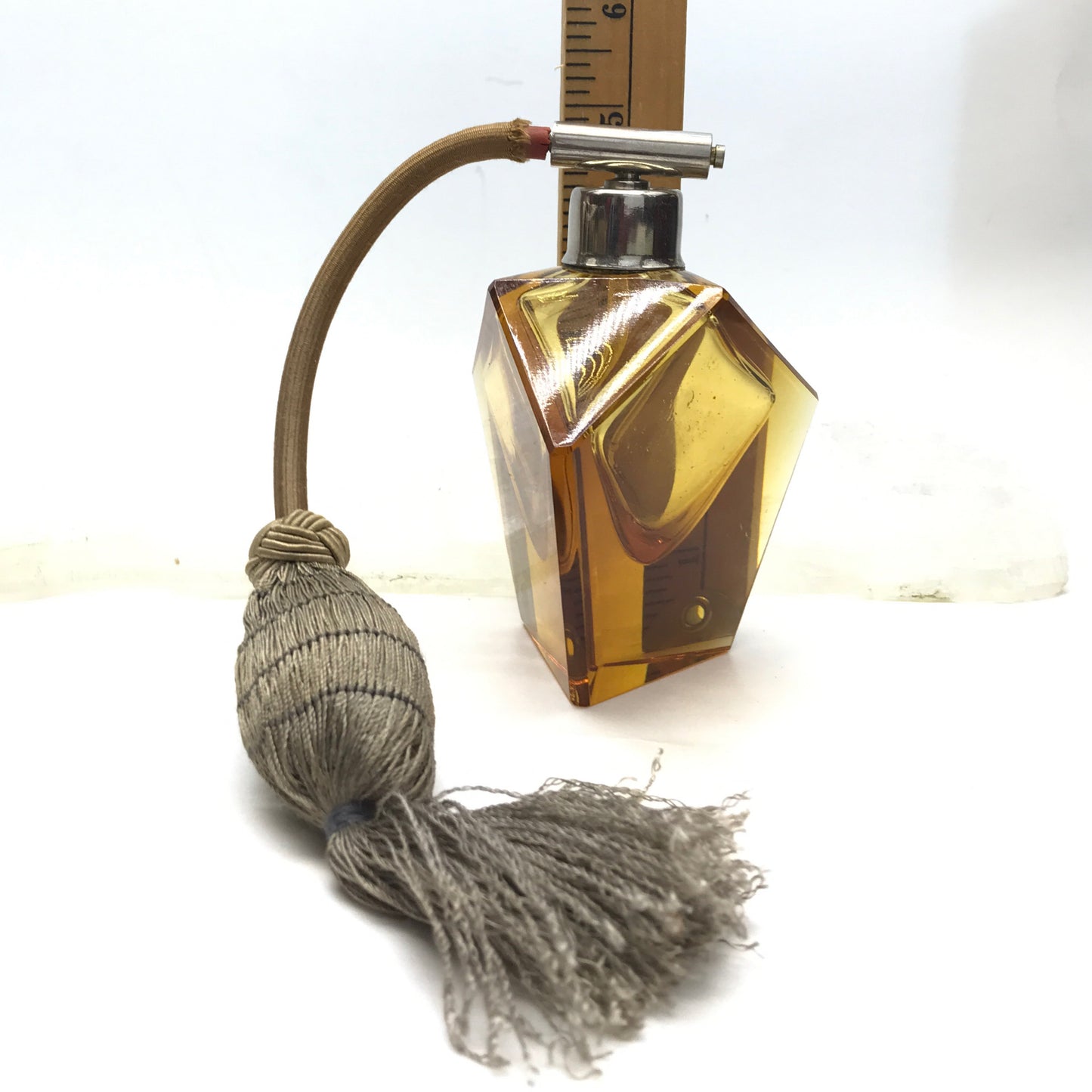 Vintage Amber-Coloured Glass Perfume Bottle, Atomizer NOT WORKING