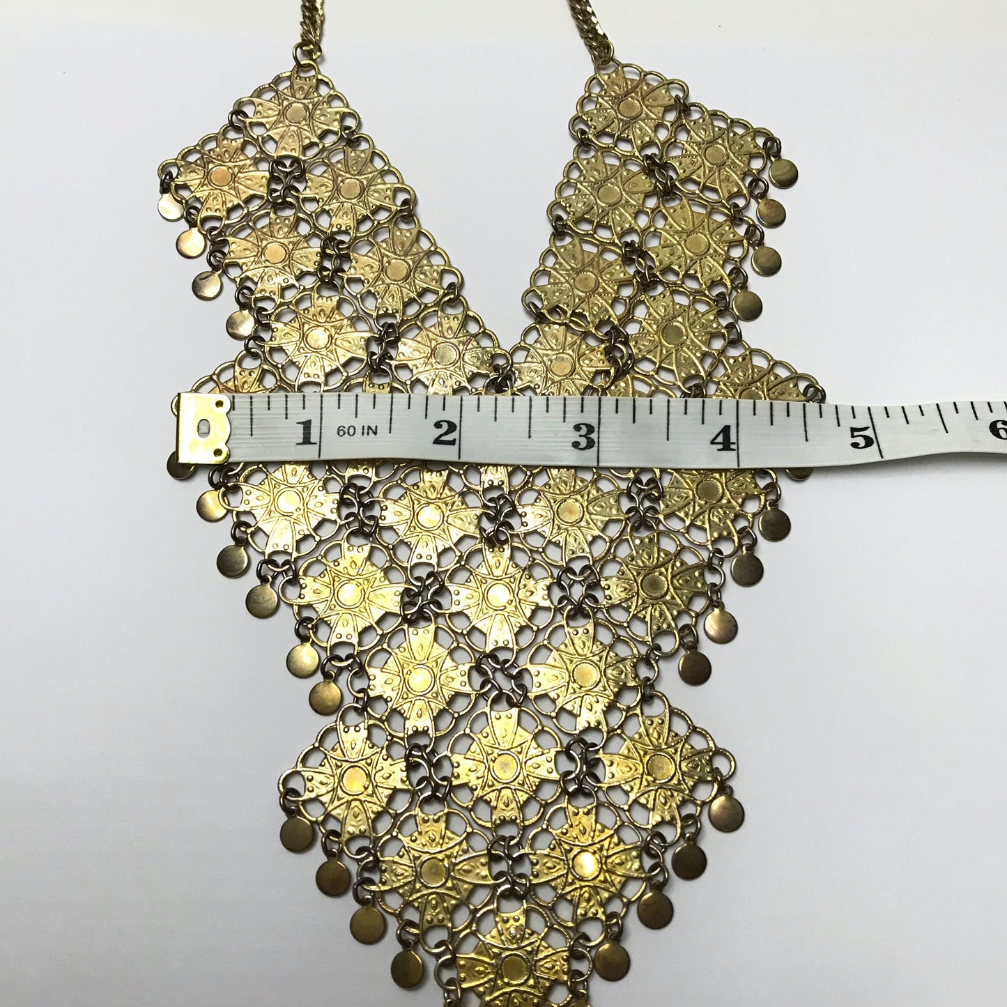 Vendome Gold Metal Bib Necklace, Vendôme Statement Necklace, Chainmail Necklace