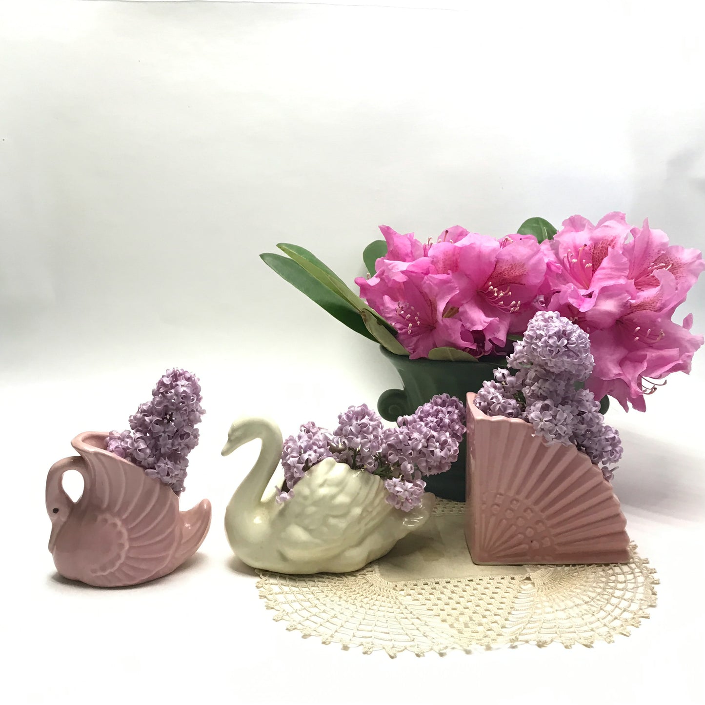 Swan Vase, Fan Vase, Lot of 3, Vintage Small Planters, Small Vases