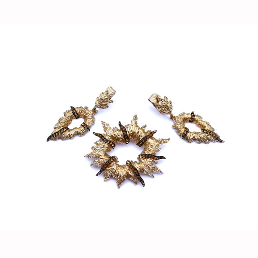 Le Couturier Rhinestone Brooch & Earrings Set, Burst Design, Boucher Canada, Mid-century Costume Jewellery