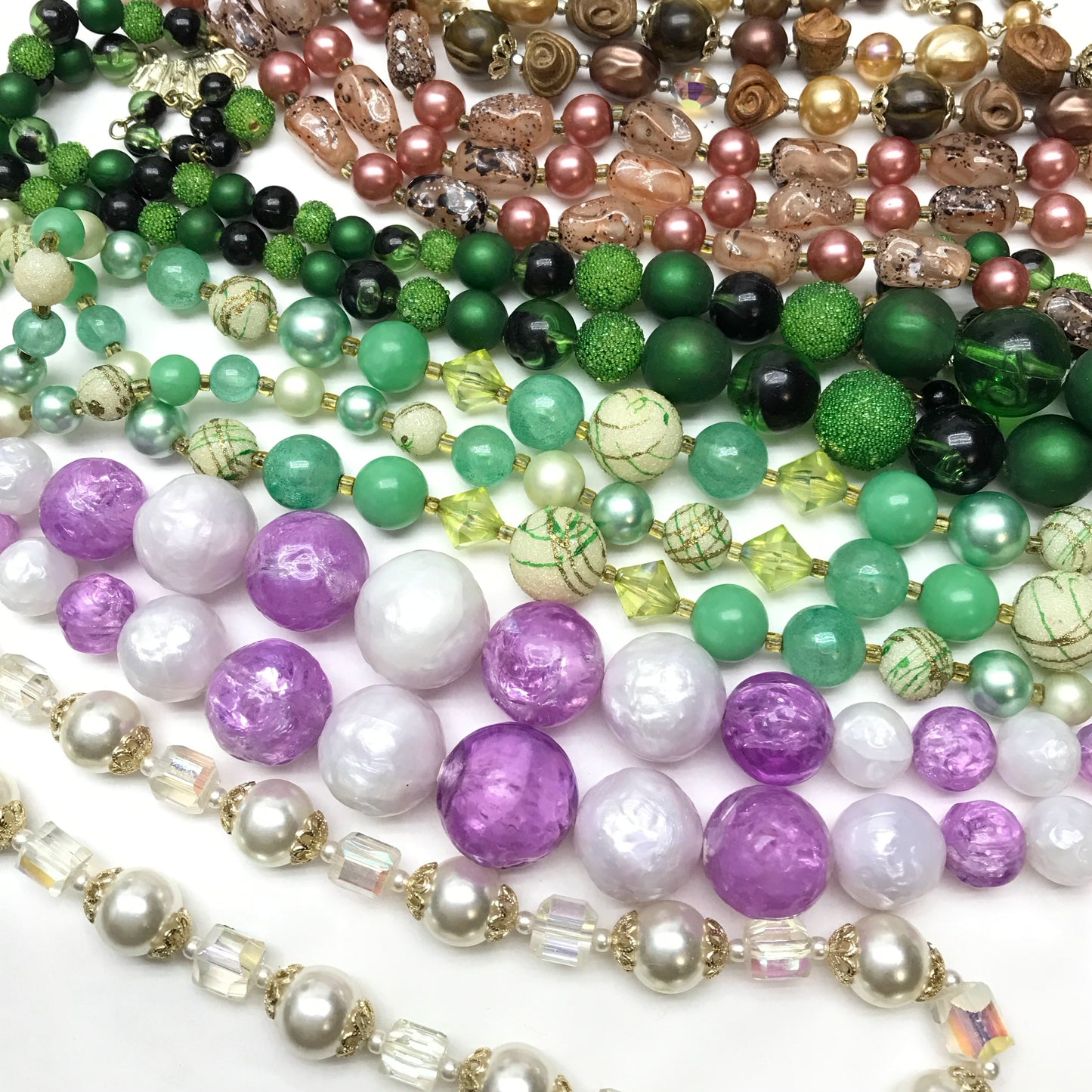 Lot of 10 Multi-strand Vintage Necklaces, Plastic Bead Lot, 1950s Costume Jewellery