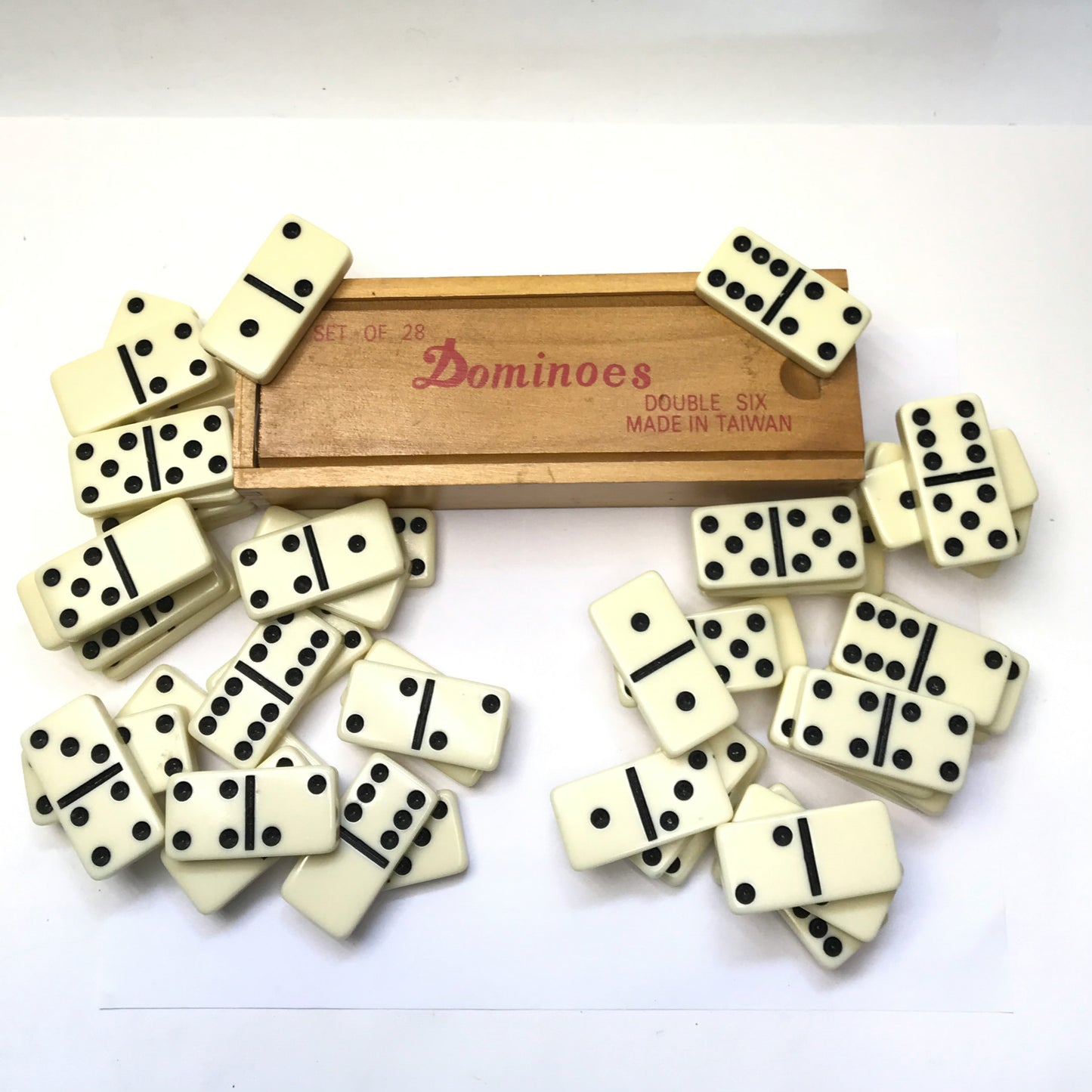 Lot of Vintage Dominoes, Double Six Boxed Set Plus 2 Other Sets, One Set missing one tile, 83 Dominoes, Bakelite-like Hard Plastic Material