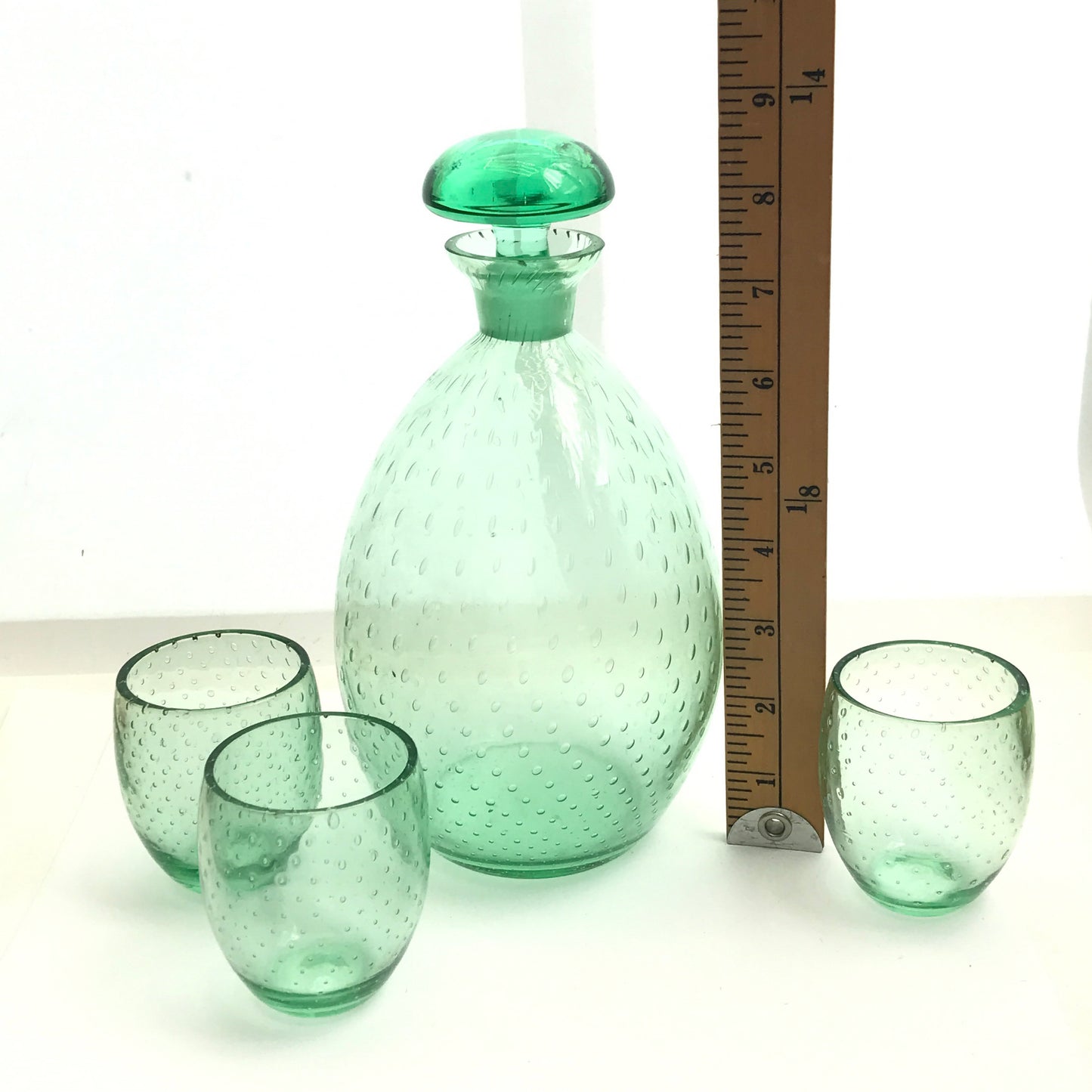 Green Seed Bubble Glass Decanter with 3 Glasses