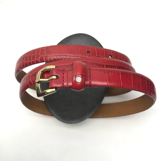 Skinny Red Textured Leather Belt, Gold Metal Buckle, Lauren Ralph Lauren, Waist 34 - 37.5 inches