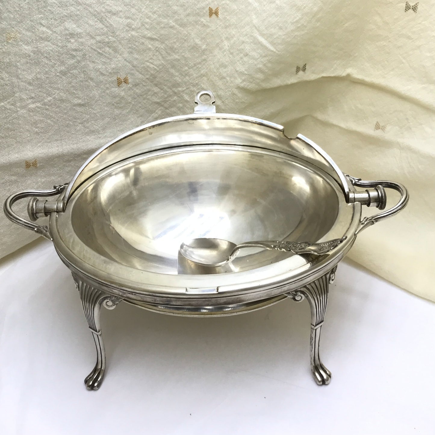 Edwardian Silver Plated Roll Top Domed Serving Dish, HB & H, Missing Liner Plate and Peg for Lifting  Lid