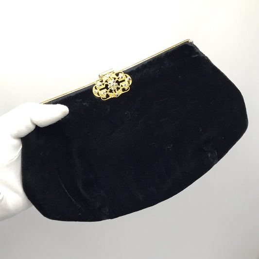 Vintage Black Velvet Pocketbook with Marcasite Clasp c.1930s NRA Label