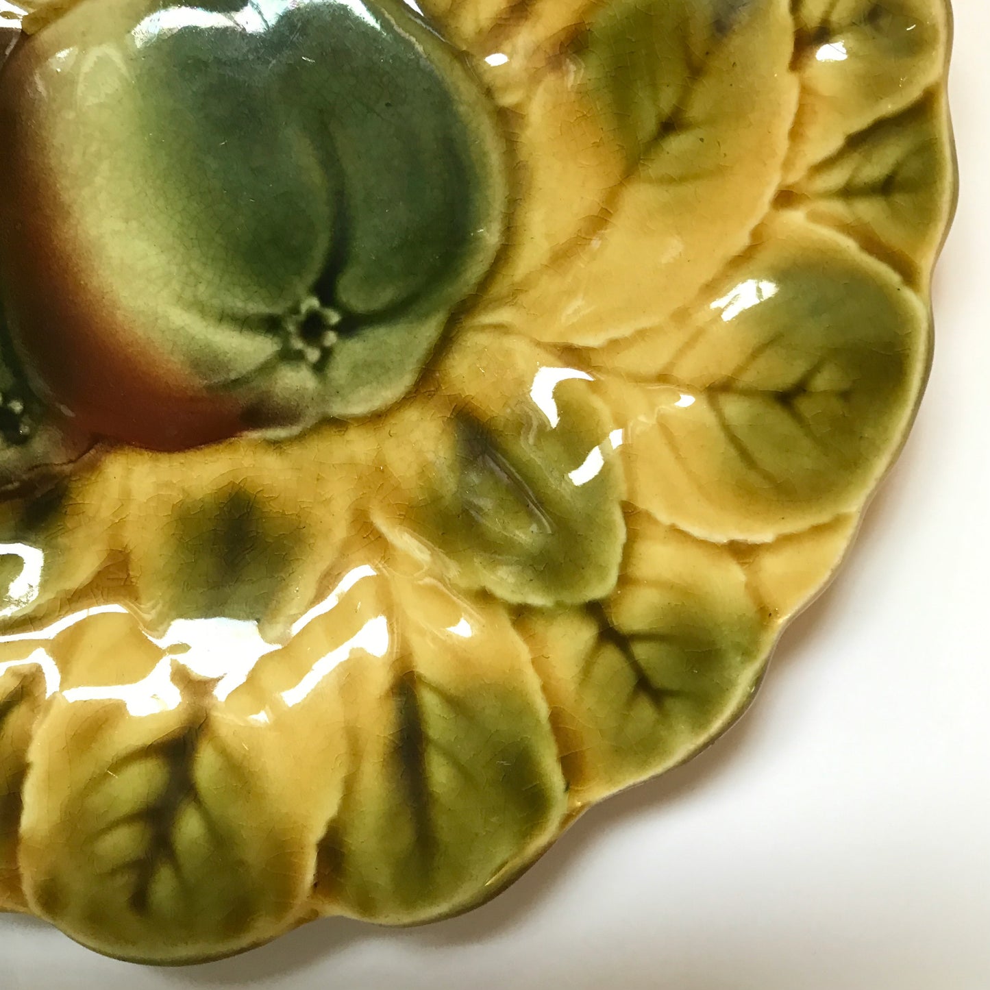 Sarreguimines French Majolica Plate, Apple Pattern