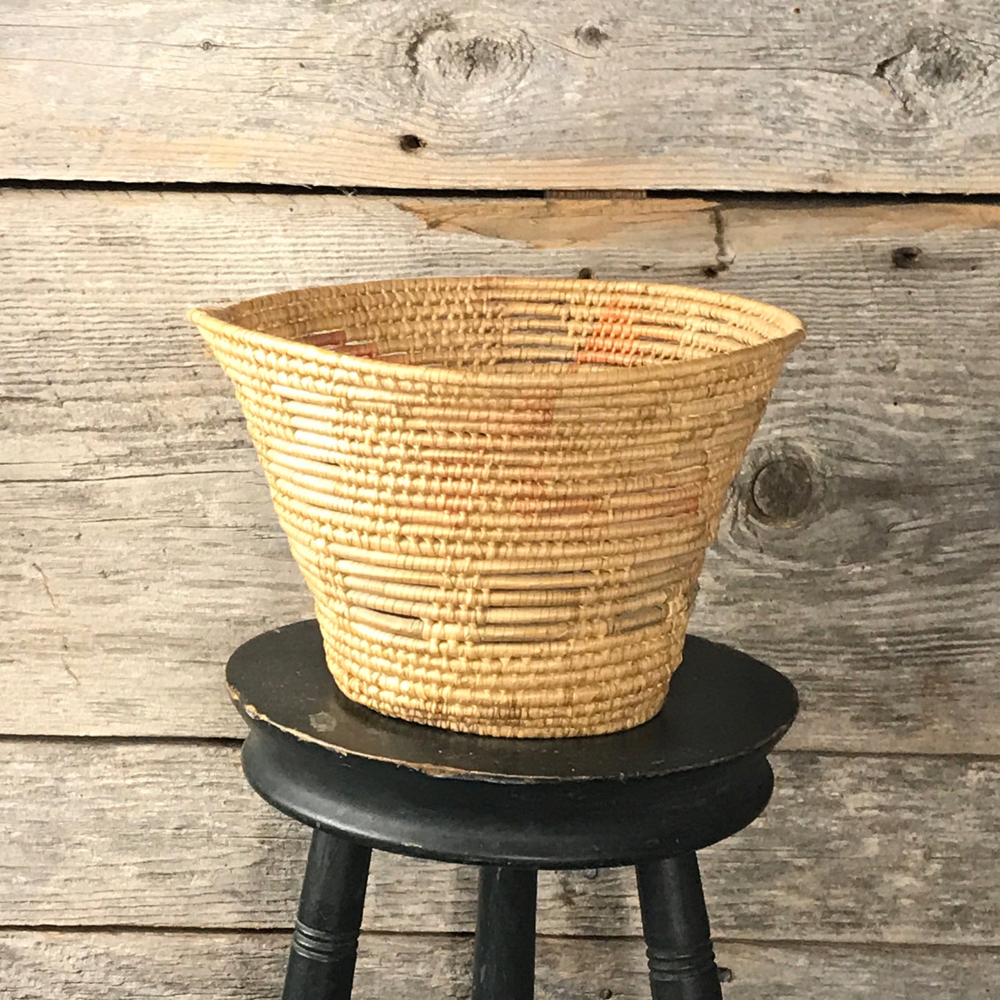 Open Weaved Coiled Basket; Grass Woven Cachepot, Catch-All Yarn Basket