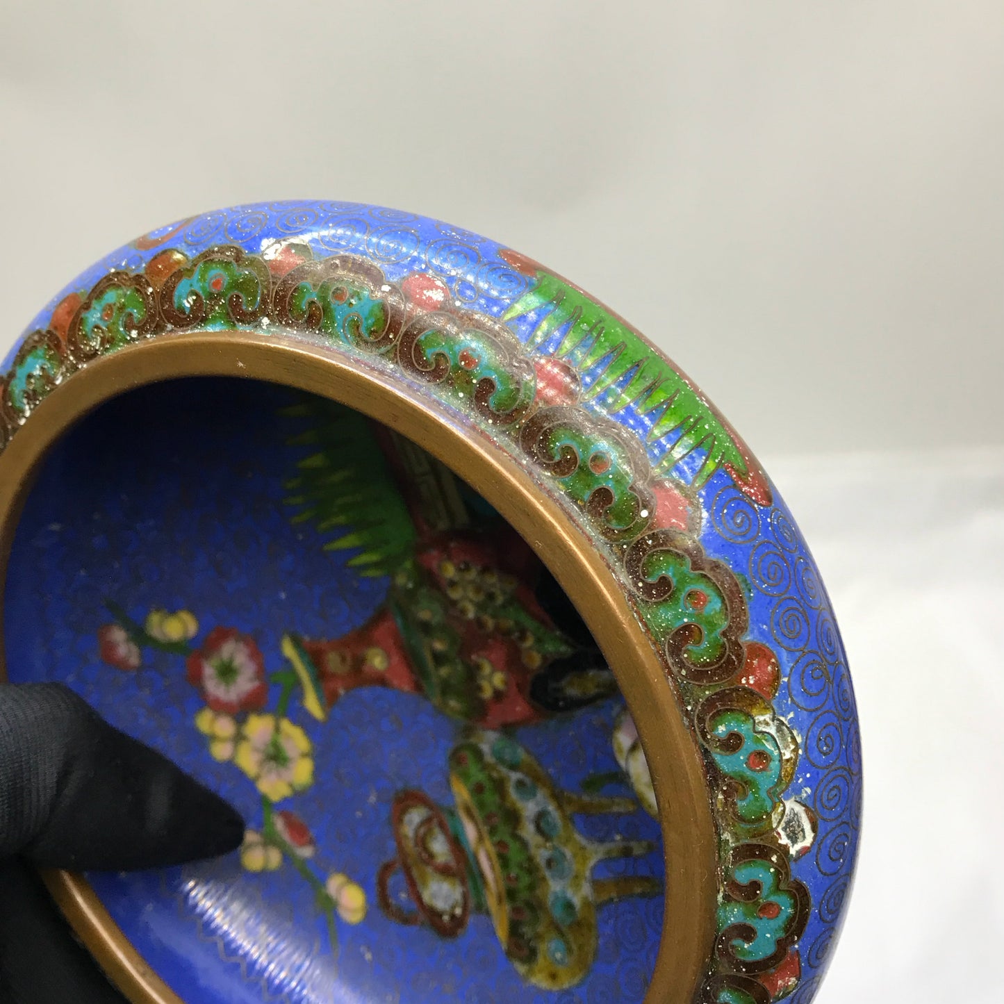 Chinese Cloisonné Trinket Dish, Food Themed, Light Deterioration