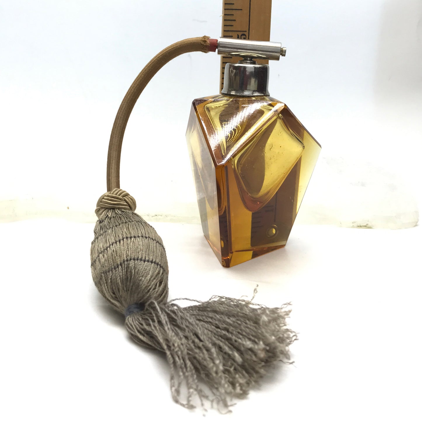 Vintage Amber-Coloured Glass Perfume Bottle, Atomizer NOT WORKING