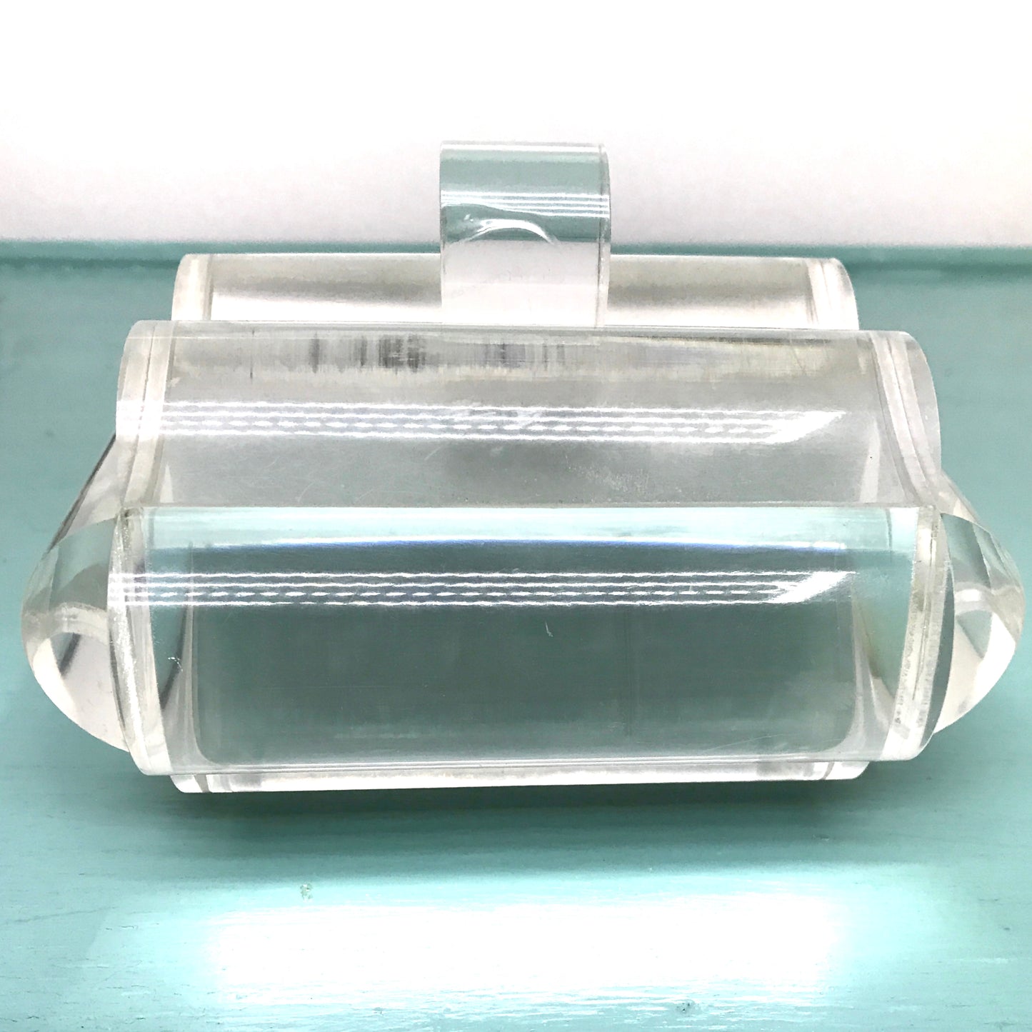 Chunky Art Deco Clear Lucite Trinket Box, Jewellery Box