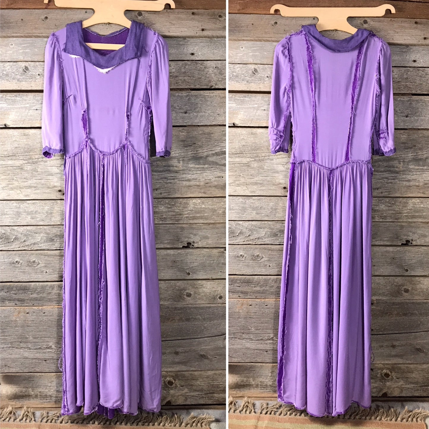 1930s Purple Velvet Dress, Vintage Fashion,  Some FAULTS, Handmade Dress, Extra Small