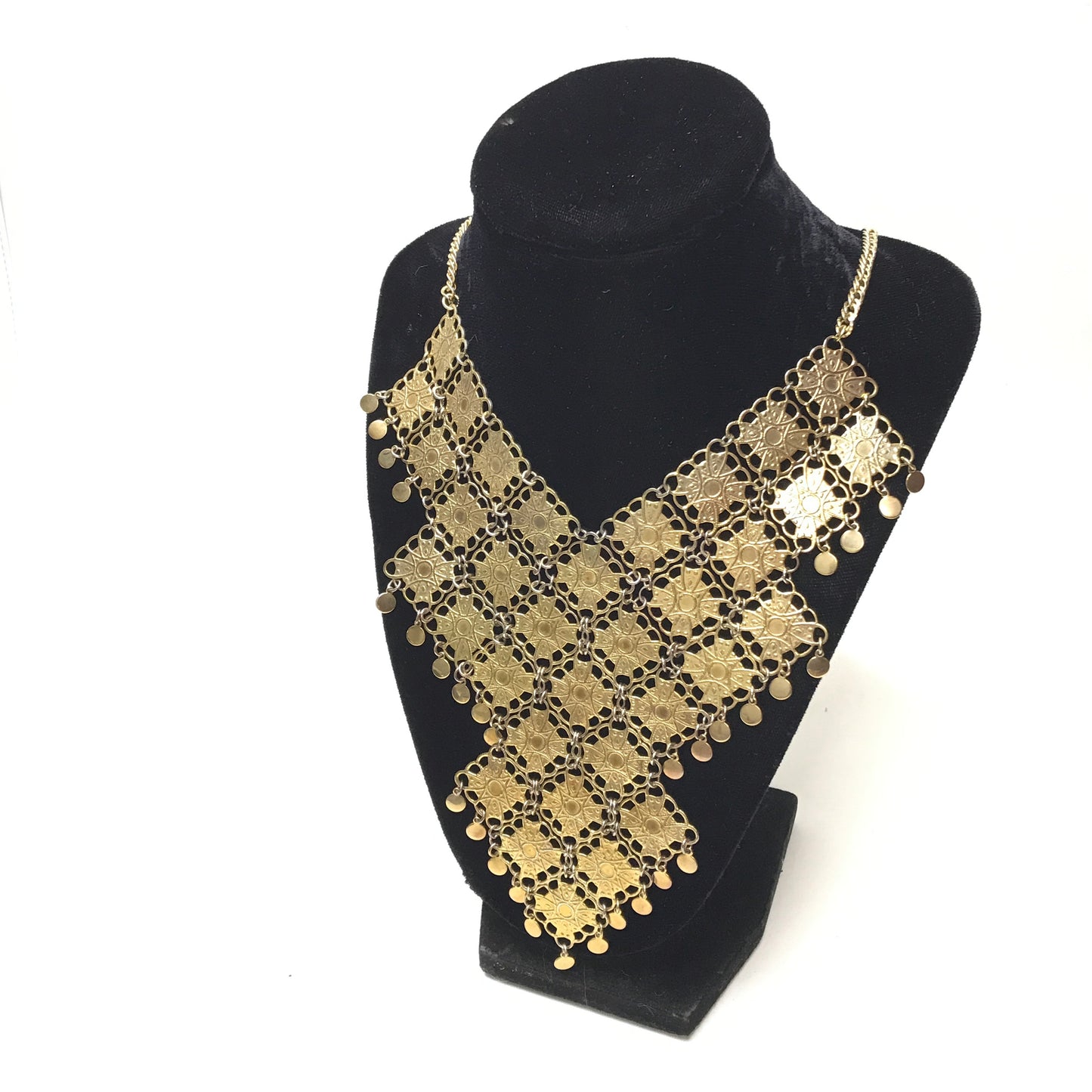 Vendome Gold Metal Bib Necklace, Vendôme Statement Necklace, Chainmail Necklace