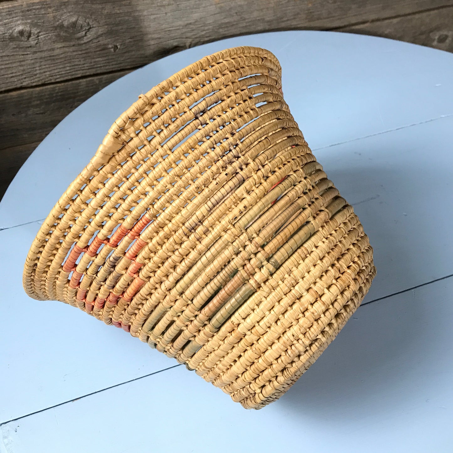 Open Weaved Coiled Basket; Grass Woven Cachepot, Catch-All Yarn Basket