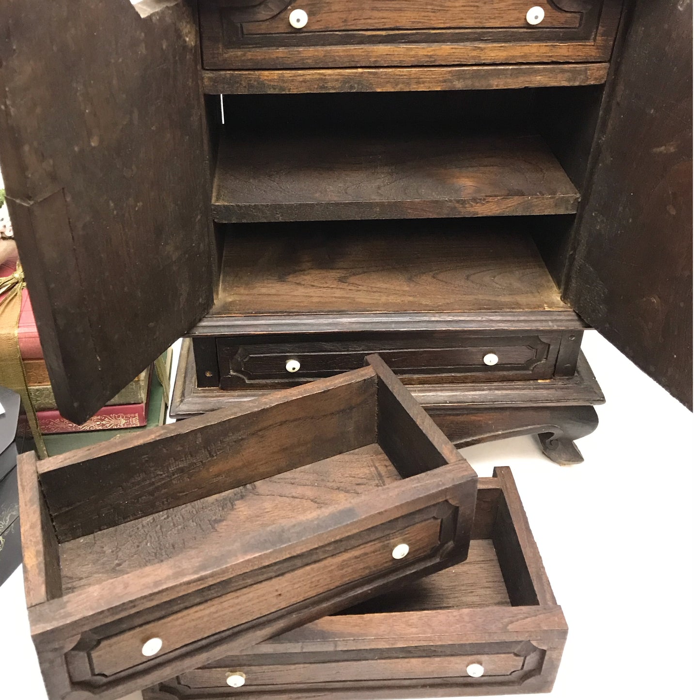 Wardrobe-Shaped Hardwood Jewellery Chest, Solid Wood Tabletop Storage