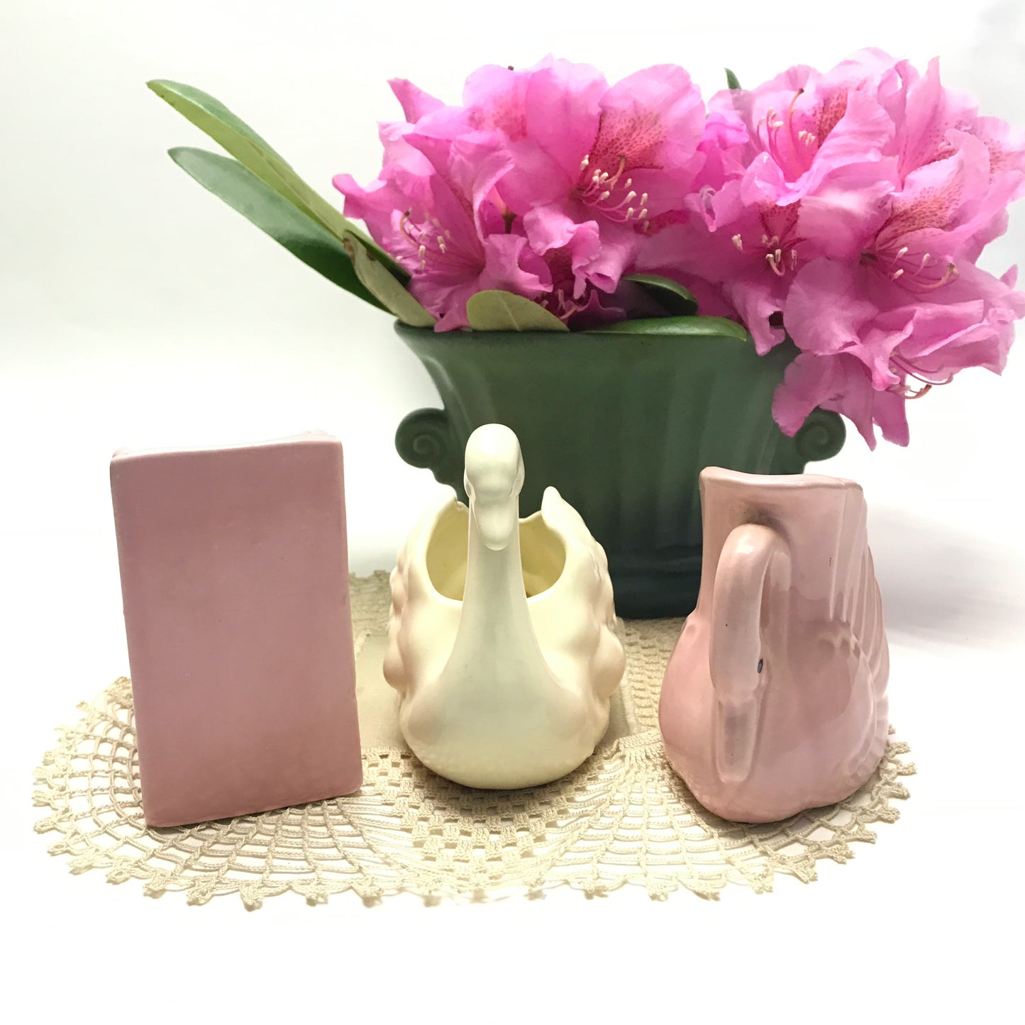 Swan Vase, Fan Vase, Lot of 3, Vintage Small Planters, Small Vases