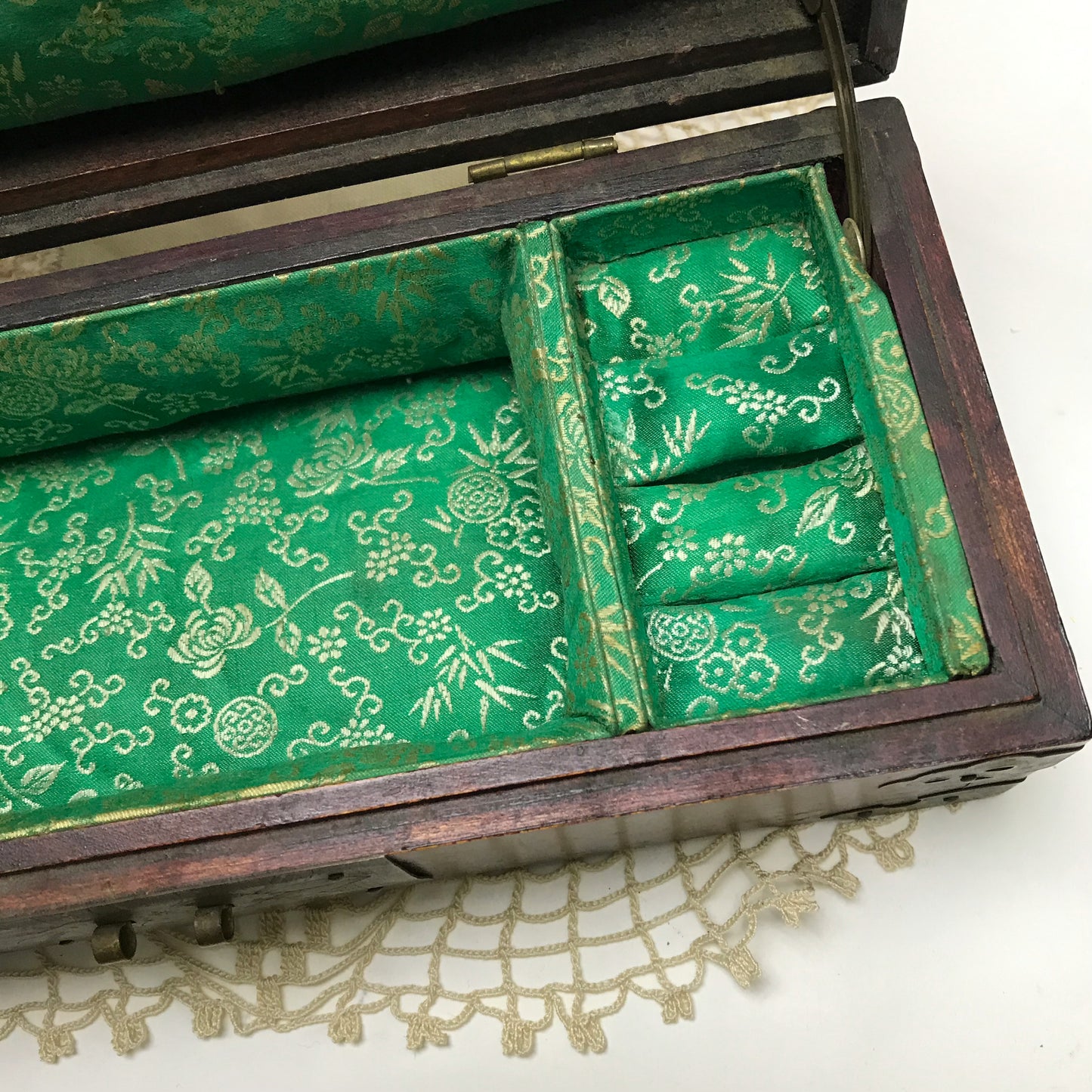 Chinese Jewellery Box with Brass & Jade Accents