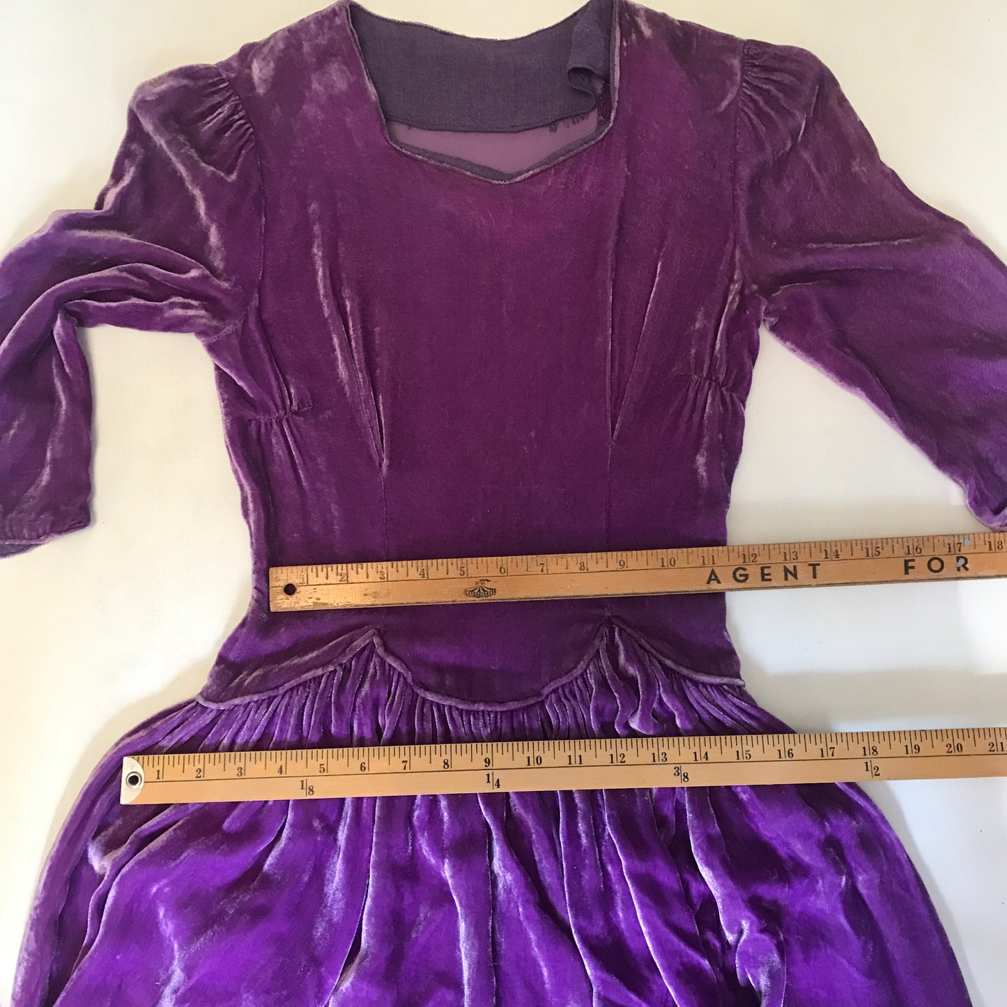 1930s Purple Velvet Dress, Vintage Fashion,  Some FAULTS, Handmade Dress, Extra Small