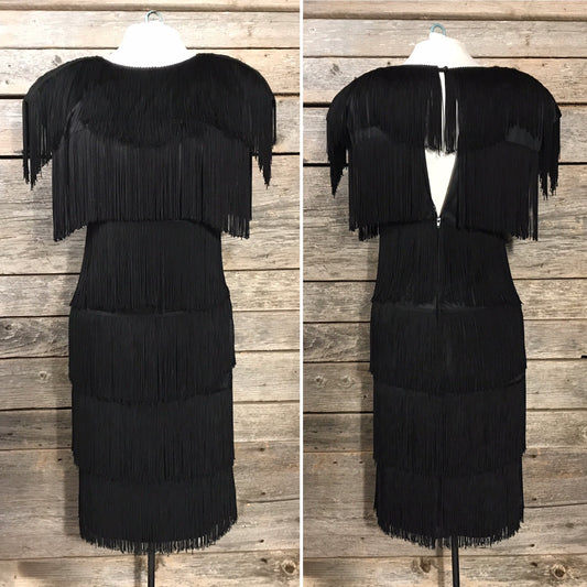 Black Flapper Style Fringe Dress