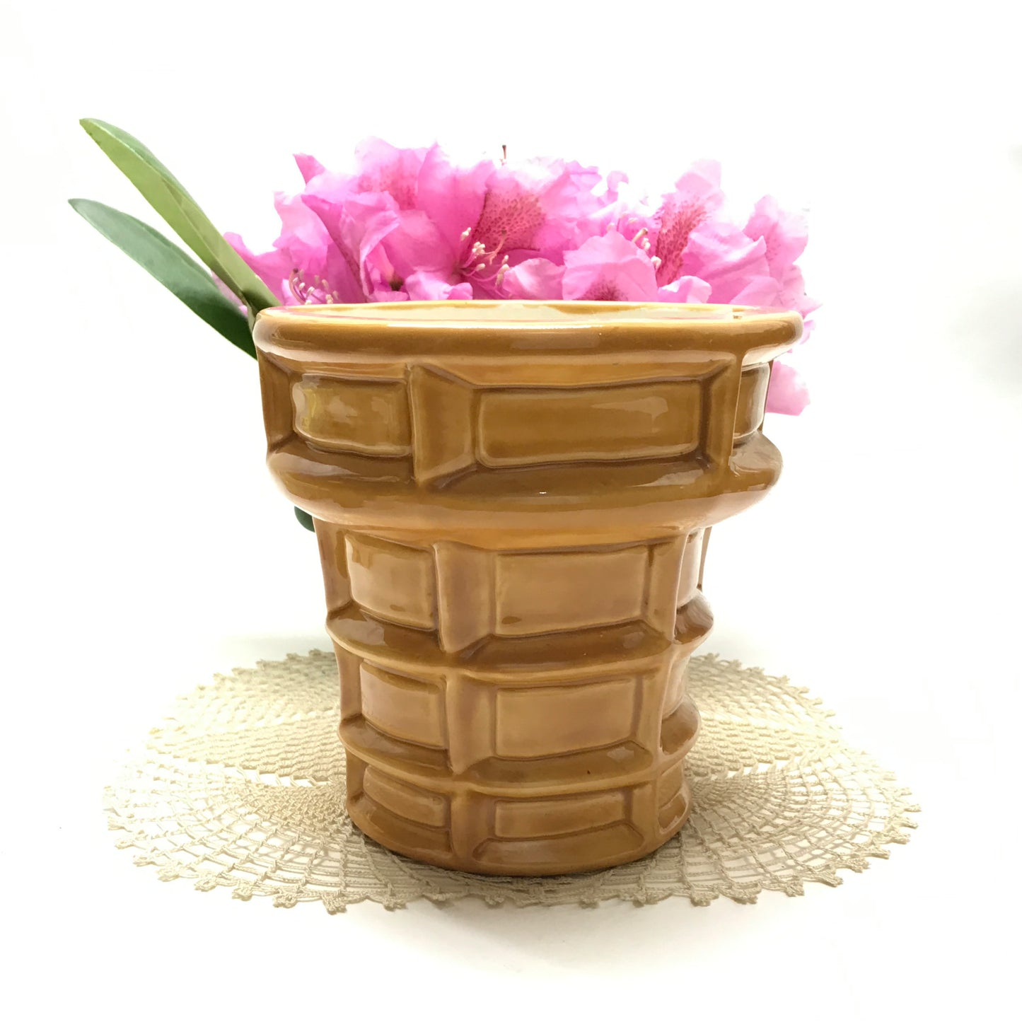 Ice Cream Cone Shaped Planter, Cone Cachepot, Ice Cream Jardiniere, Heavy Vase, Ice Cream Decor