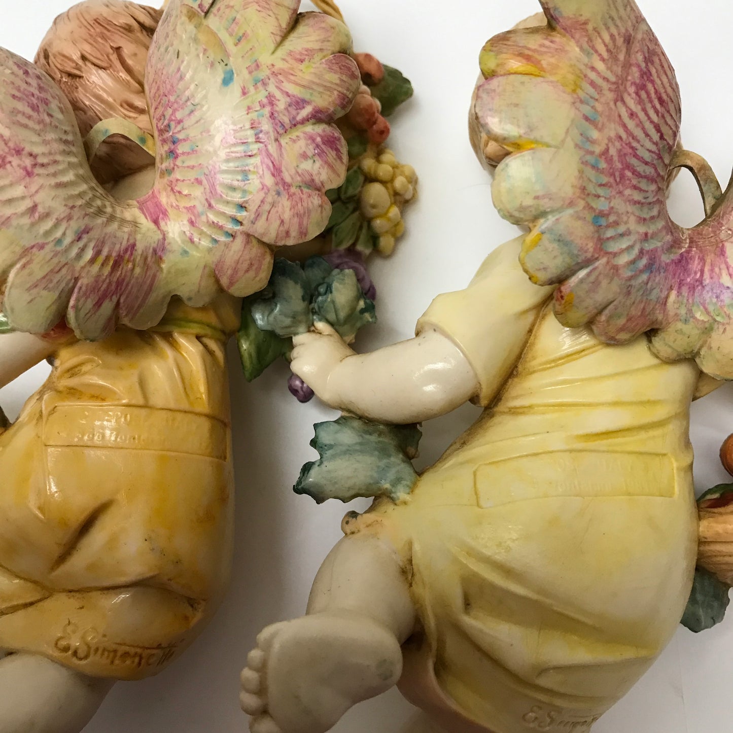 E. Simonetti Resin Cherubs, Italian Putti Wall Decor, Dated 1989