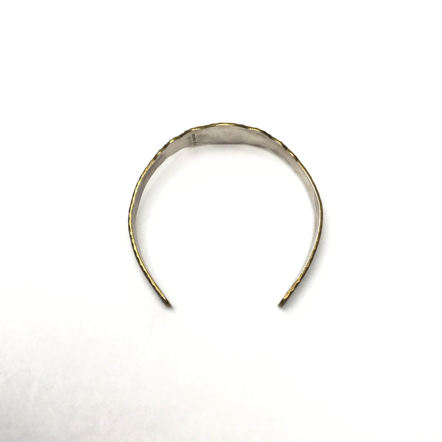 Crumrine Cuff Bracelet, Etched Gold and Silver Metal Bangle