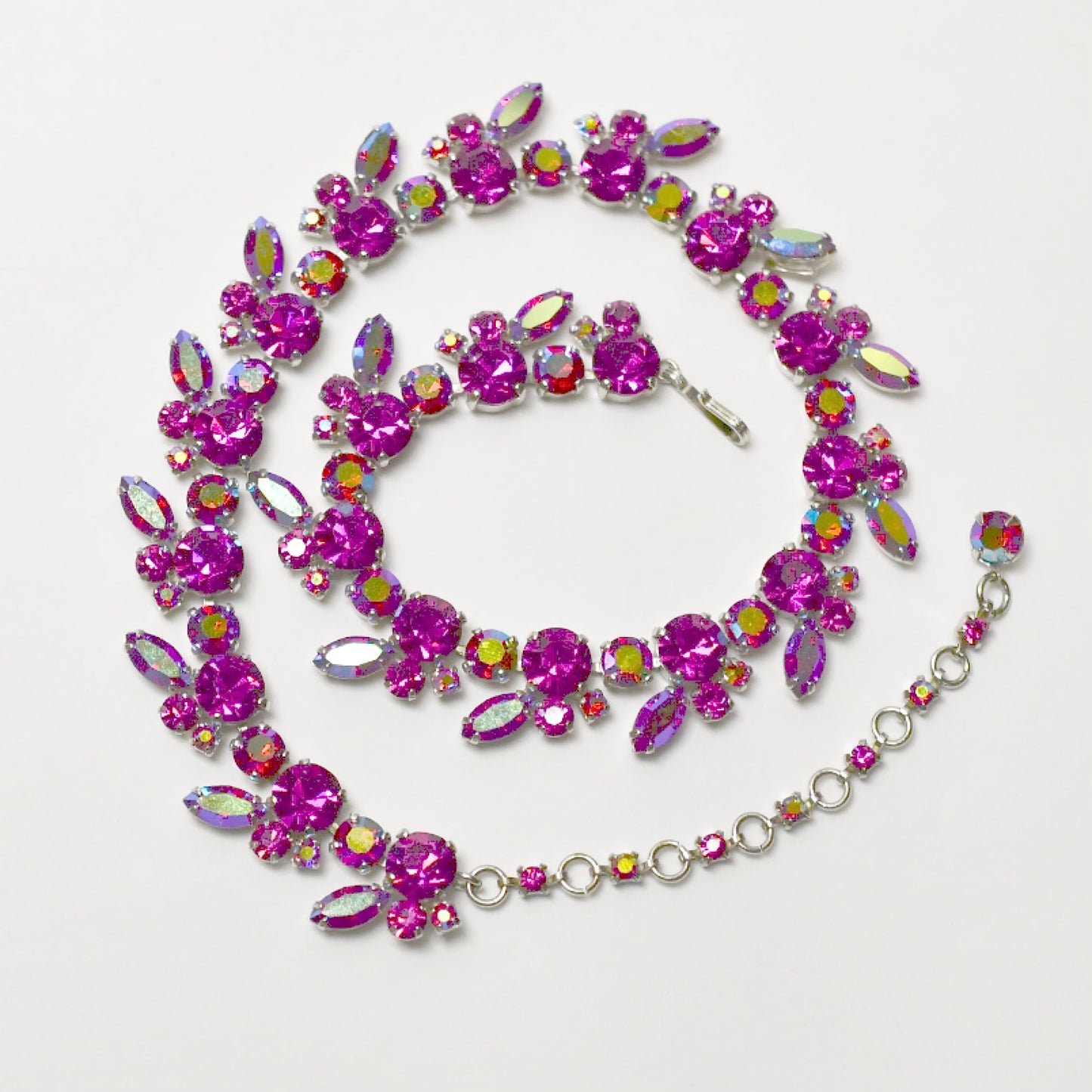 Sherman Fuchsia & Red Aurora Borealis Crystal Demi-Parure Set , Earrings, Necklace & Bracelet