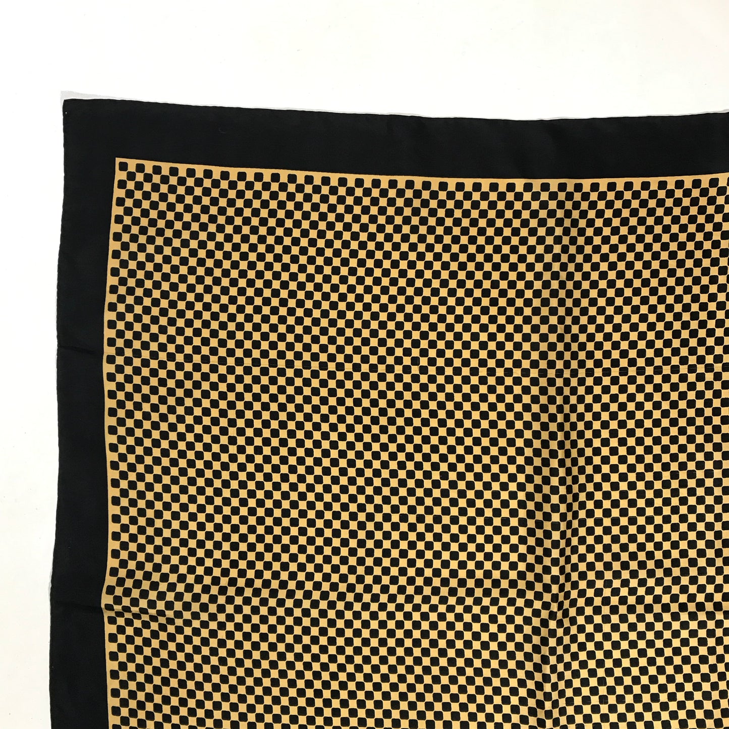 Marimekko Checkered Scarf. Dark Blue and Gold Small Checkerboard Pattern, MINOR FAULTS, Square 31 inches