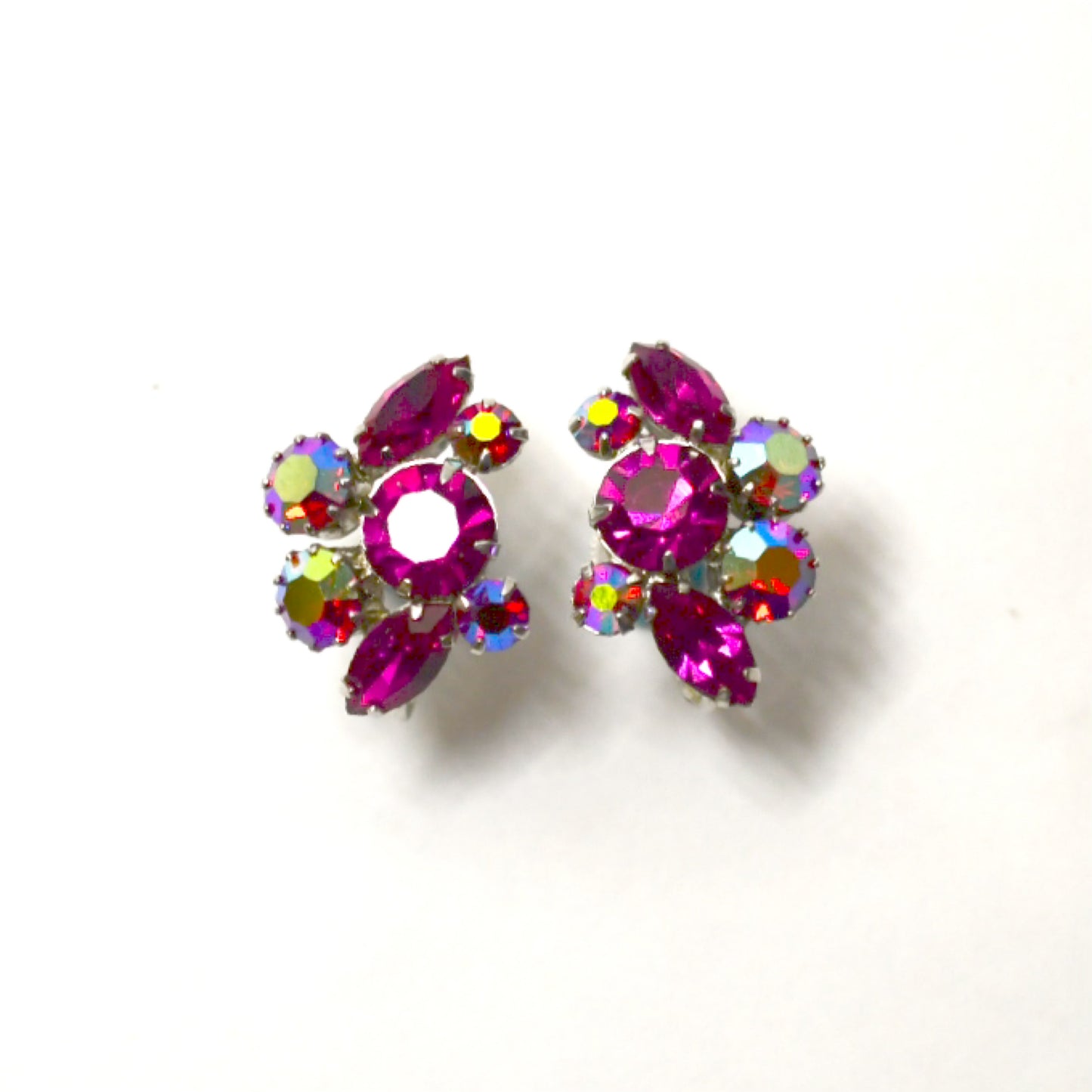 Sherman Fuchsia & Red Aurora Borealis Crystal Demi-Parure Set , Earrings, Necklace & Bracelet