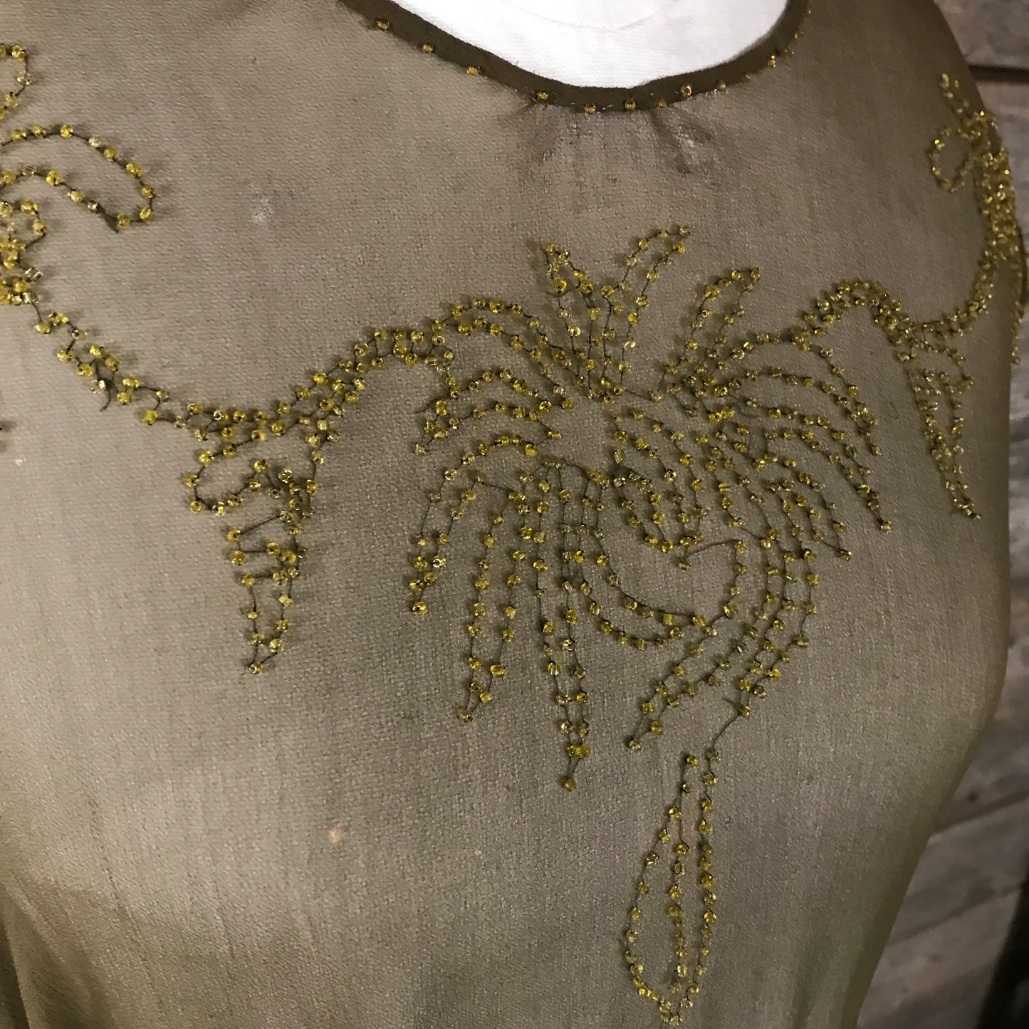 1920s Glass Beaded Tunic on Crepe Silk, AT FAULT Holes and Shattering, For Historical Clothing Study or Display