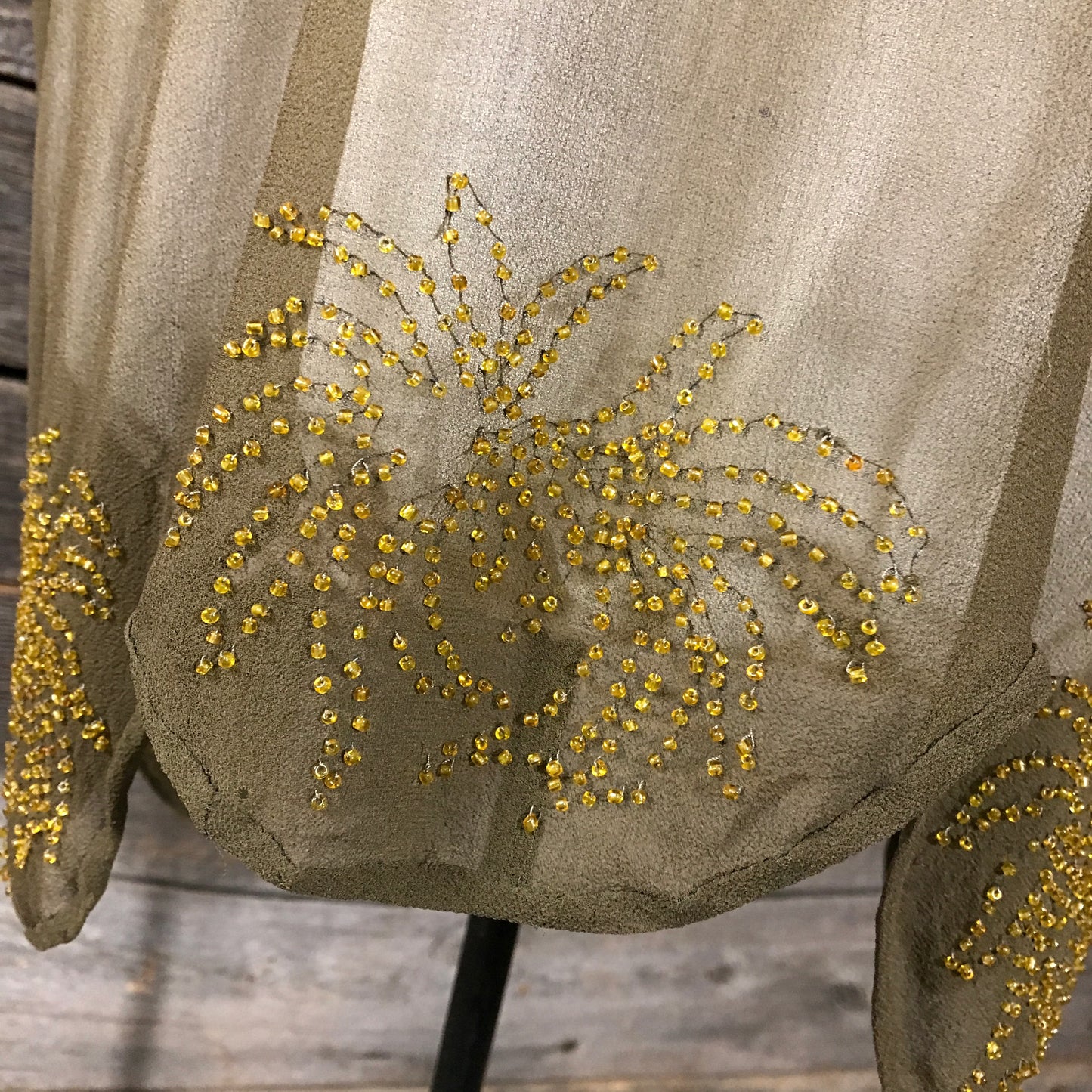 1920s Glass Beaded Tunic on Crepe Silk, AT FAULT Holes and Shattering, For Historical Clothing Study or Display