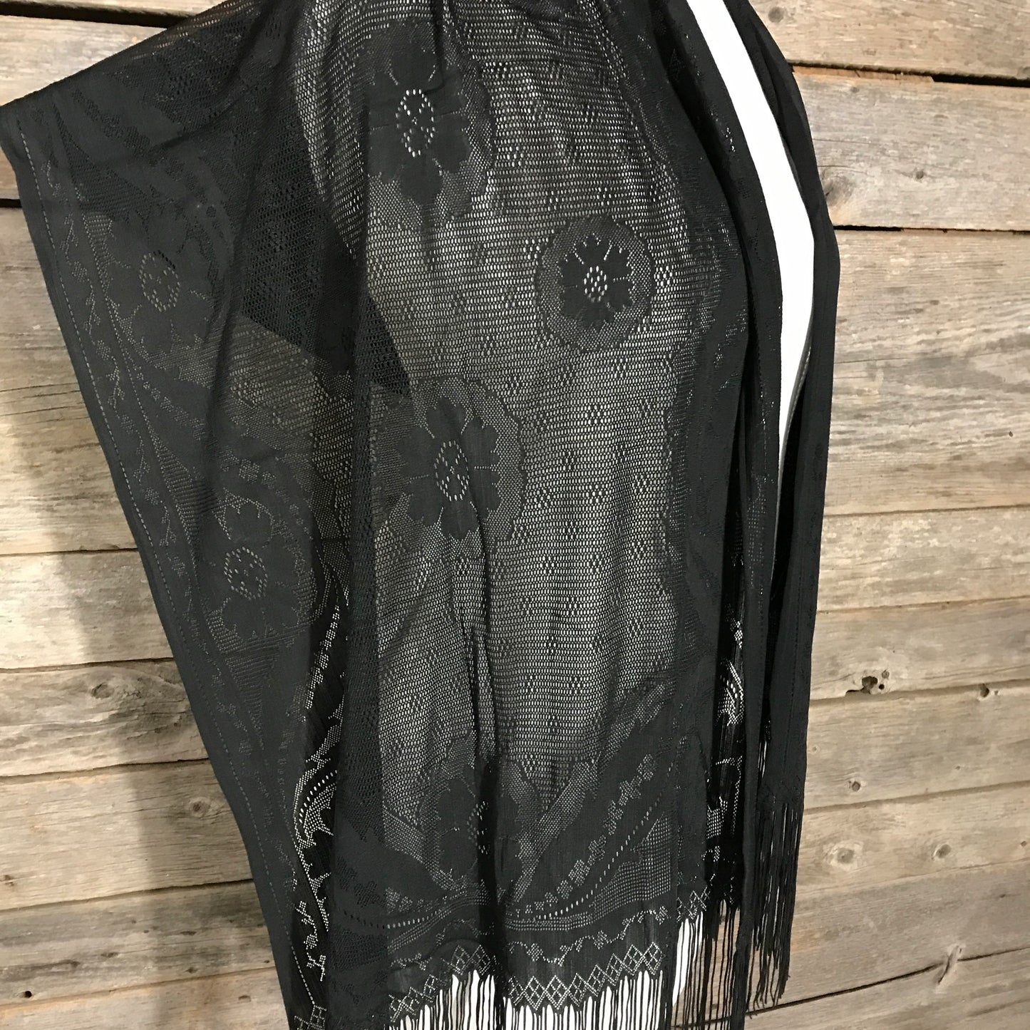 1920s Black Lace Scarf, Mourning Shawl