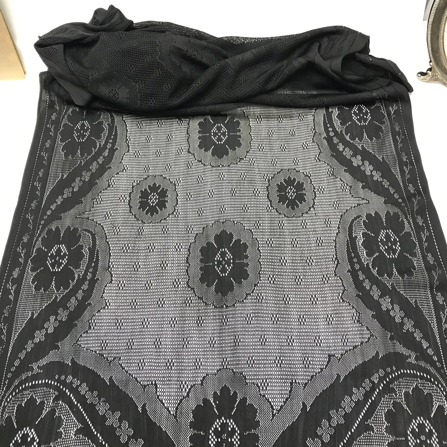 1920s Black Lace Scarf, Mourning Shawl