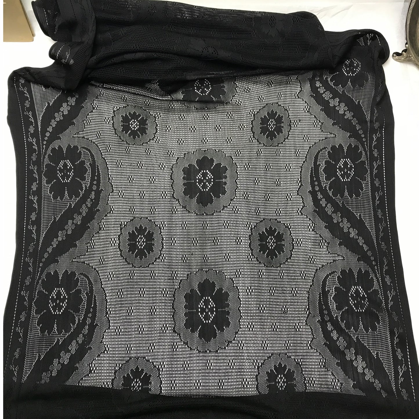 1920s Black Lace Scarf, Mourning Shawl