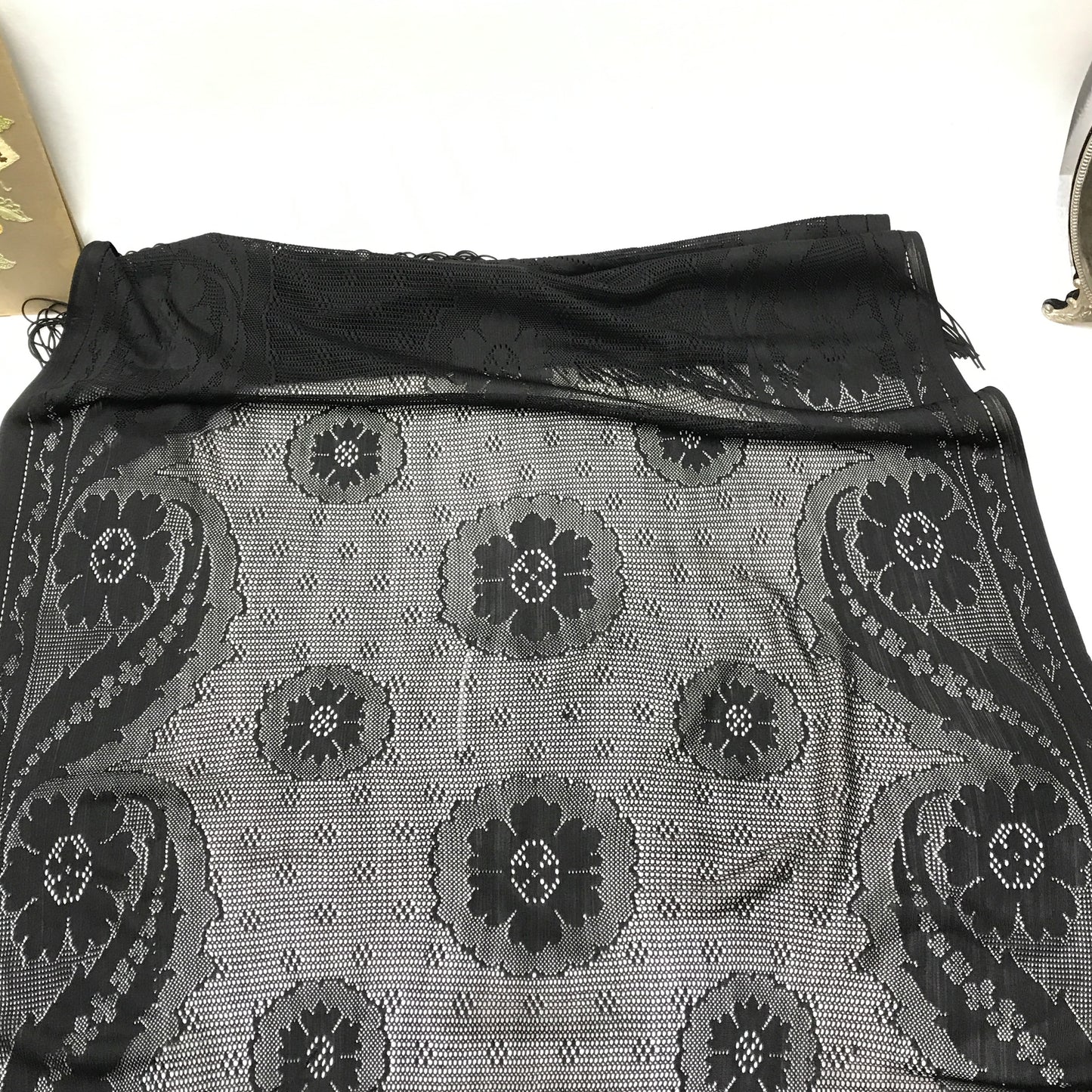 1920s Black Lace Scarf, Mourning Shawl