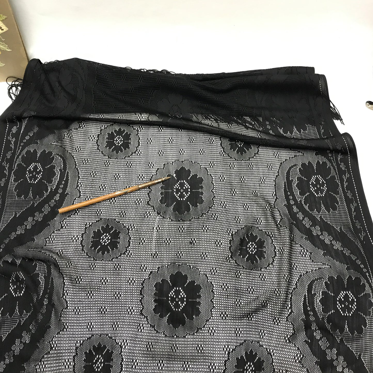 1920s Black Lace Scarf, Mourning Shawl