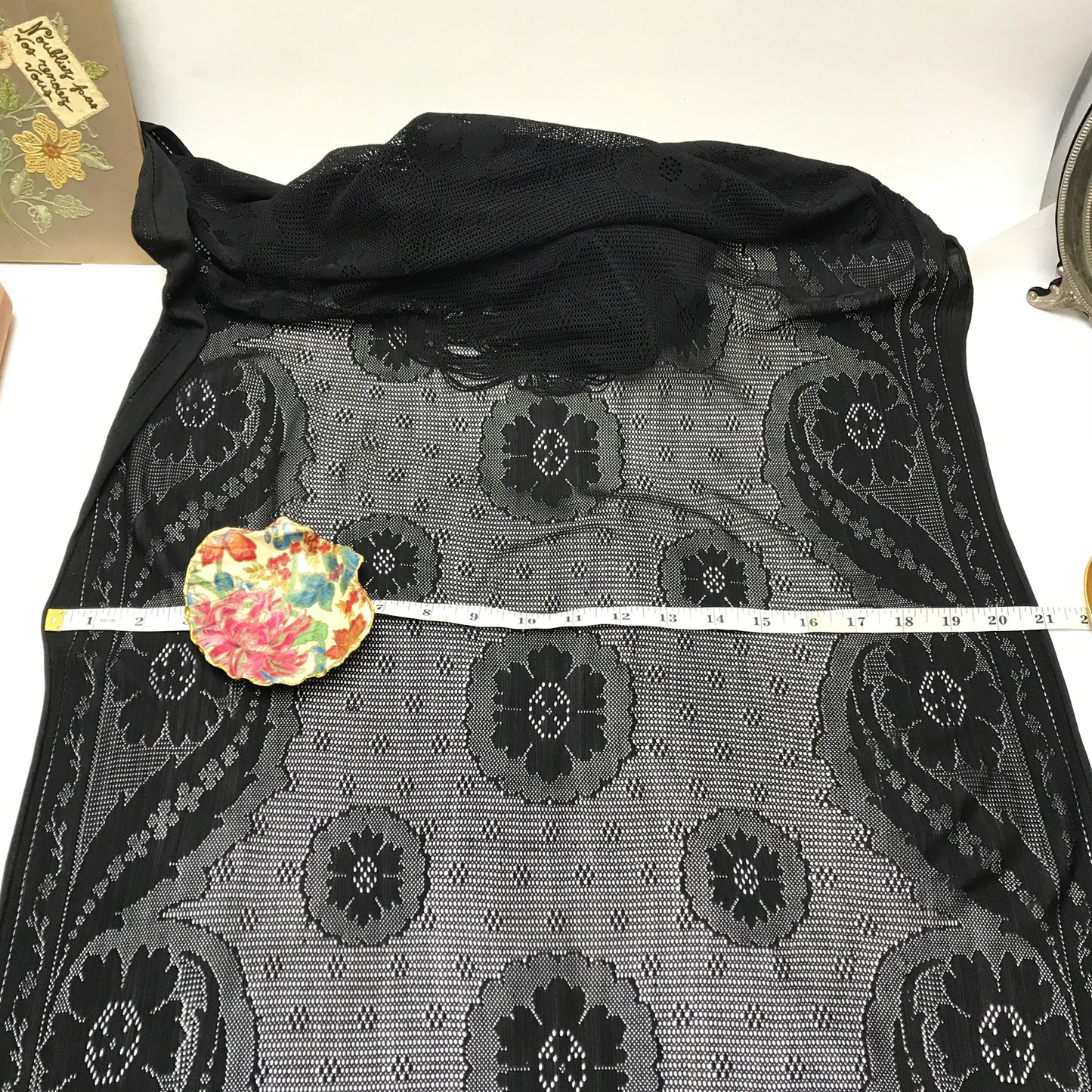 1920s Black Lace Scarf, Mourning Shawl