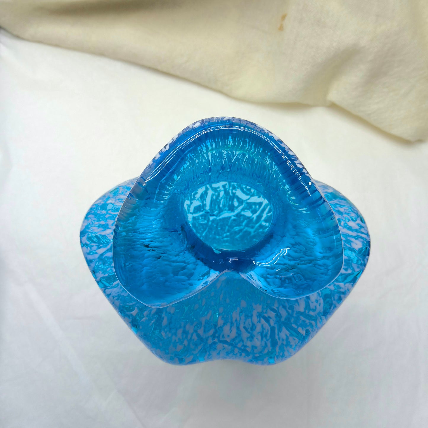 Retro Blue and White Glass Torso Vase with Crackle Texture