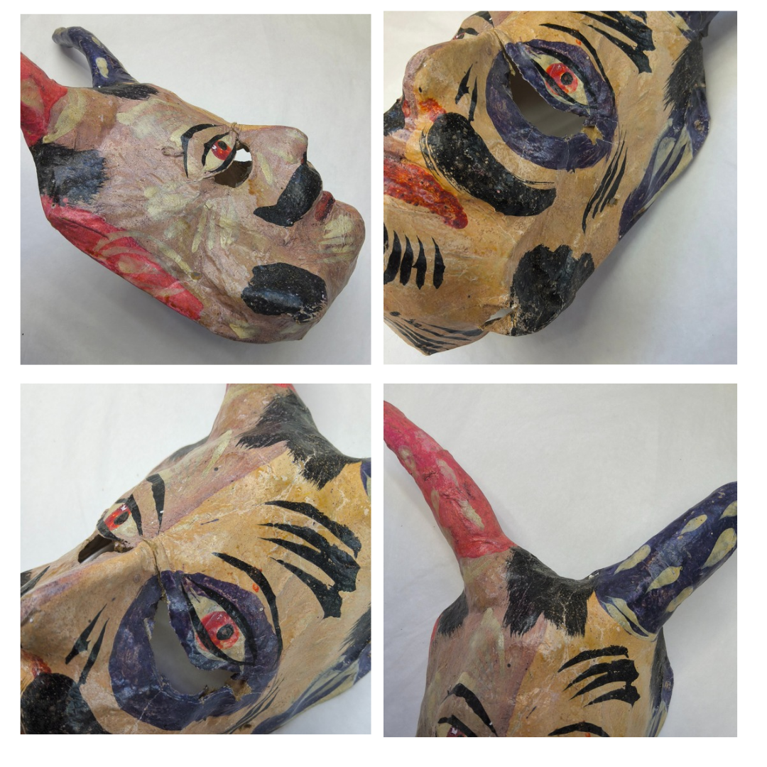 1930s Paper Mache Masks From Mexico WELL LOVED & Distressed, Lot of 5