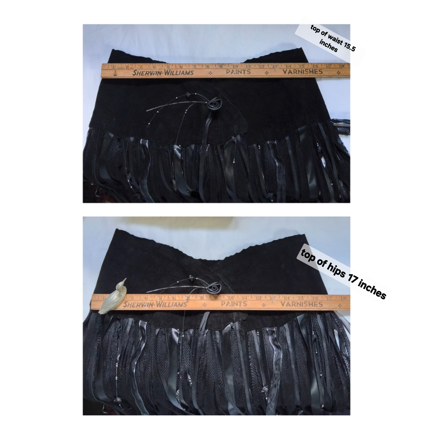 Retro Black Suede Belt or Skirt Overlay with Tassels, Pat Dahnke, Western Style