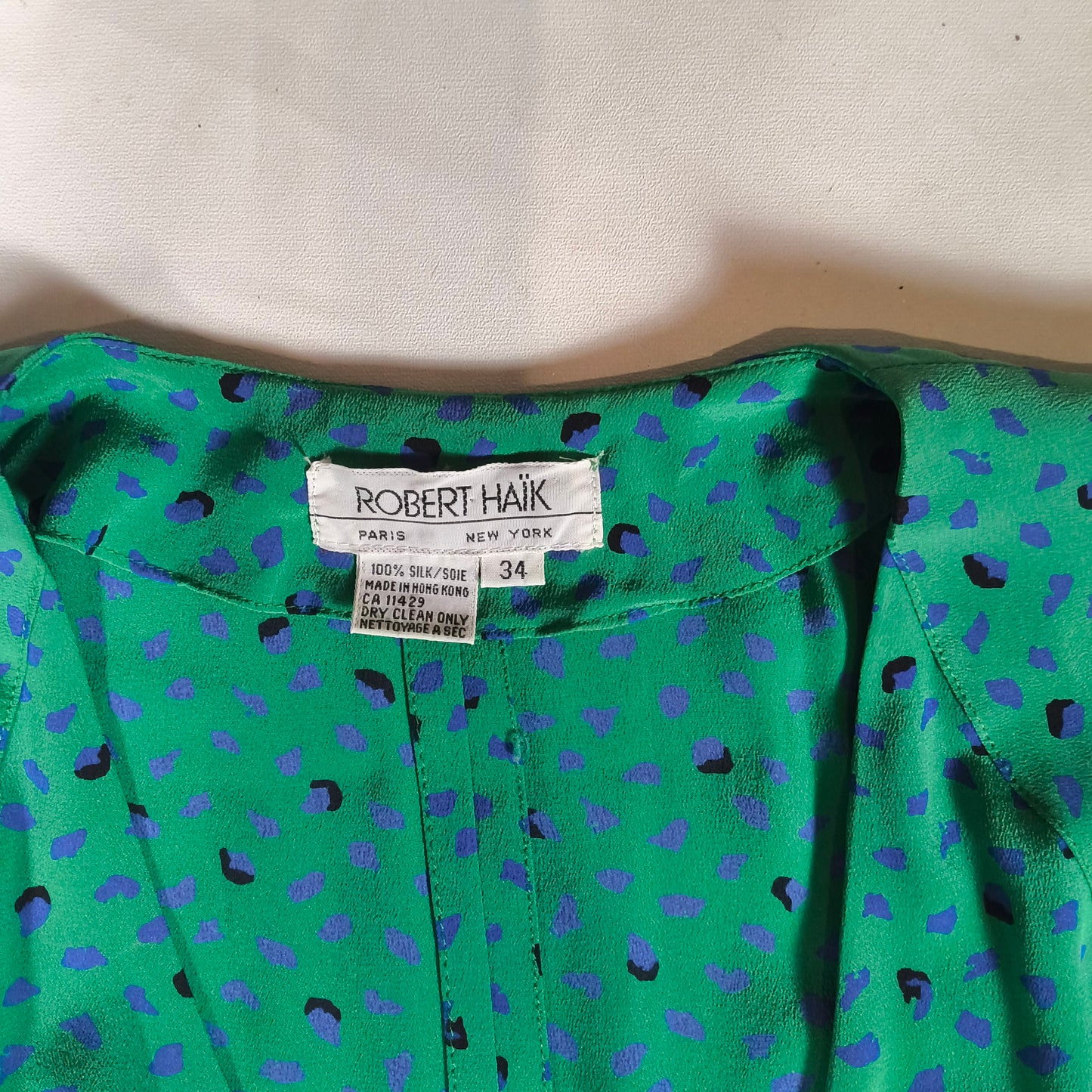 Vintage Robert Haik Green Print Silk Dress, Size 8
