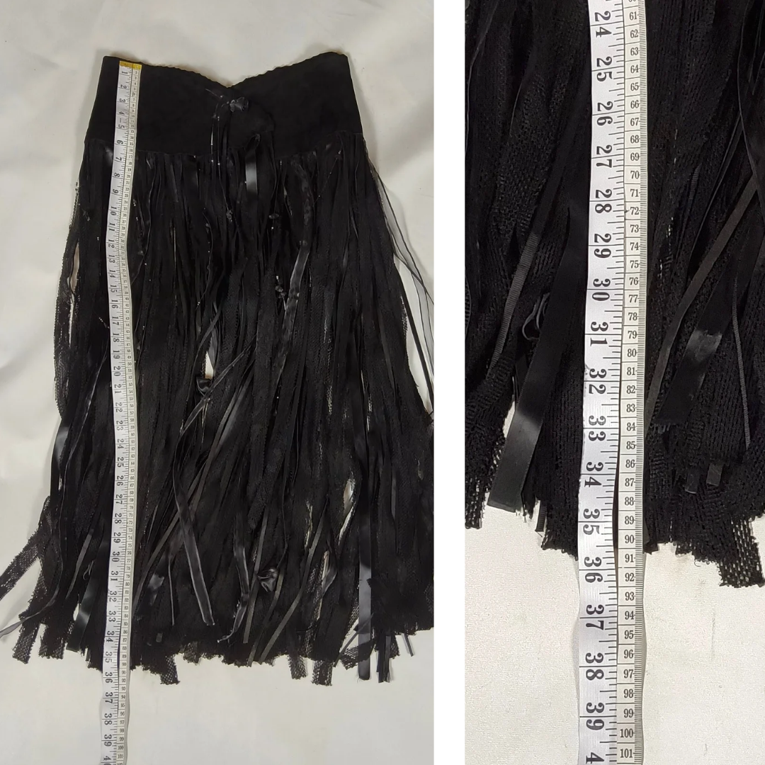 Retro Black Suede Belt or Skirt Overlay with Tassels, Pat Dahnke, Western Style