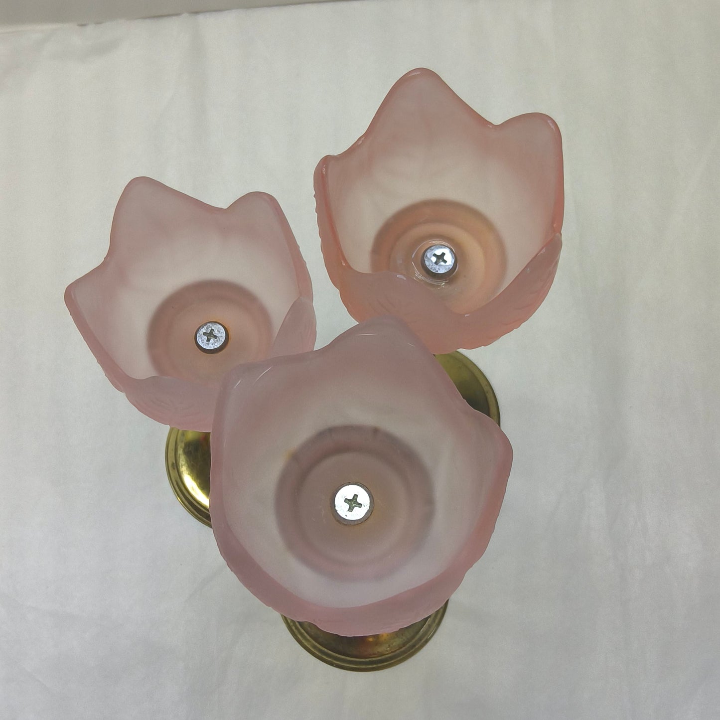 Retro Trio of Votive Candlesticks, Pink Frosted Glass CandleHolders, LIGHT WEAR