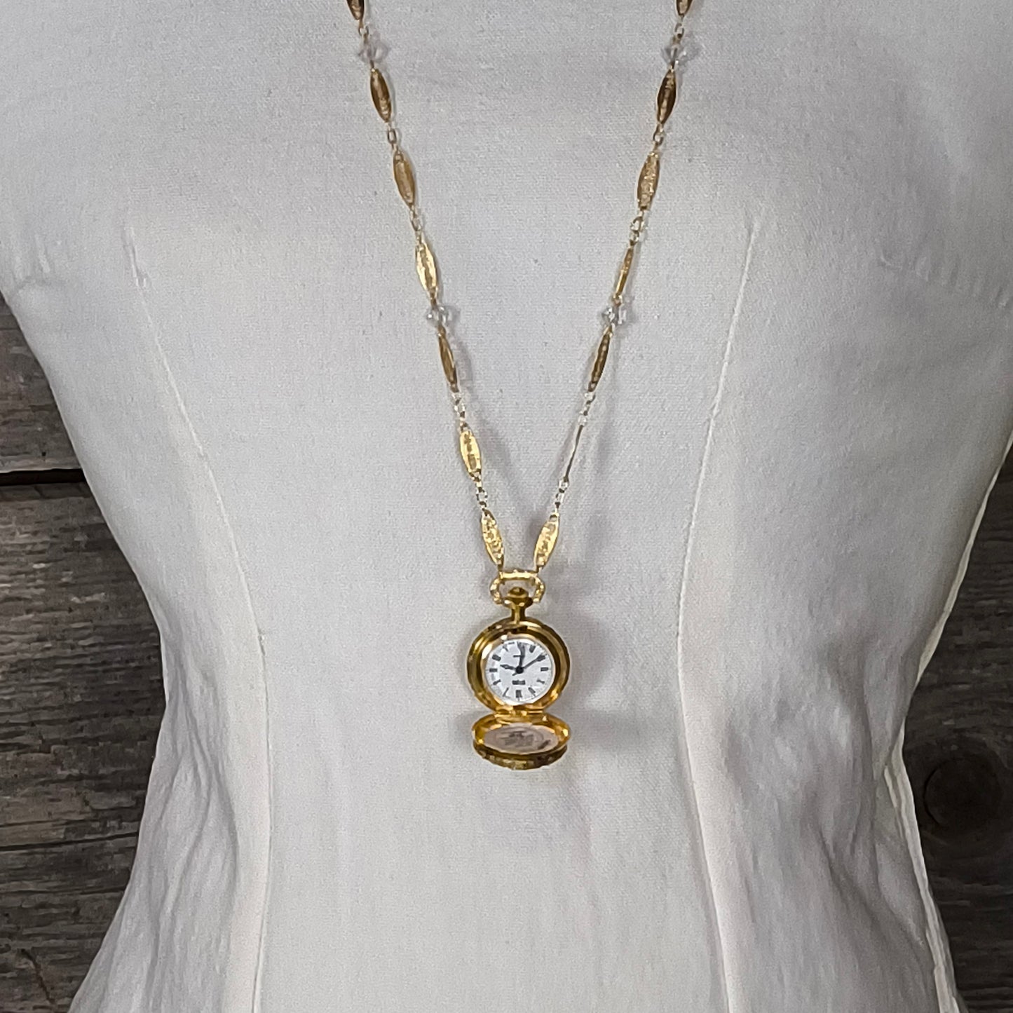 Pocket Watch Style Necklace, 1928 Brand, Quartz Battery Operated Watch